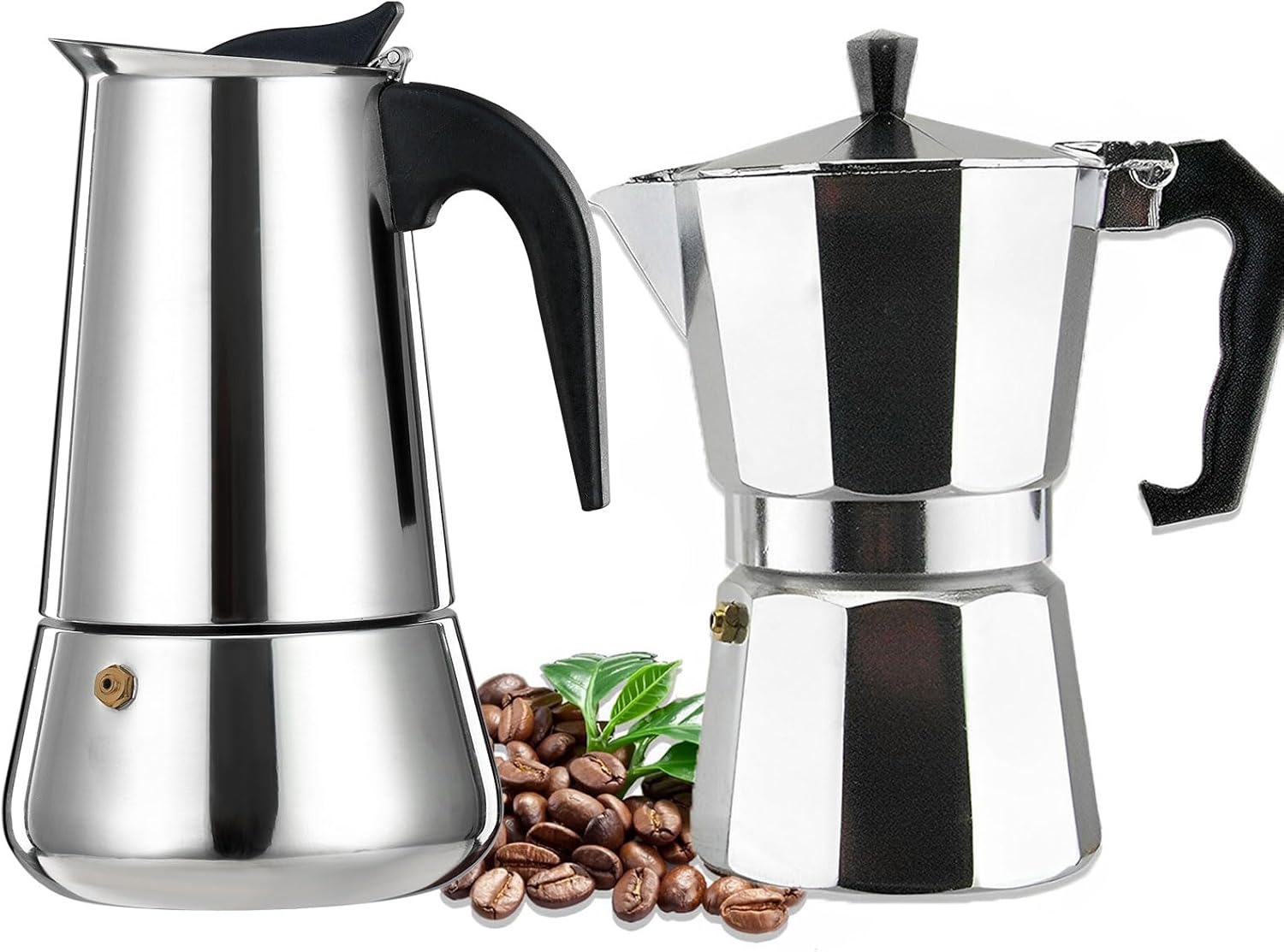 6 Cup Stainless Steel Moka Pot & 6 Cup Aluminum Espresso Stovetop Coffee maker Percolator Italian Coffee Maker