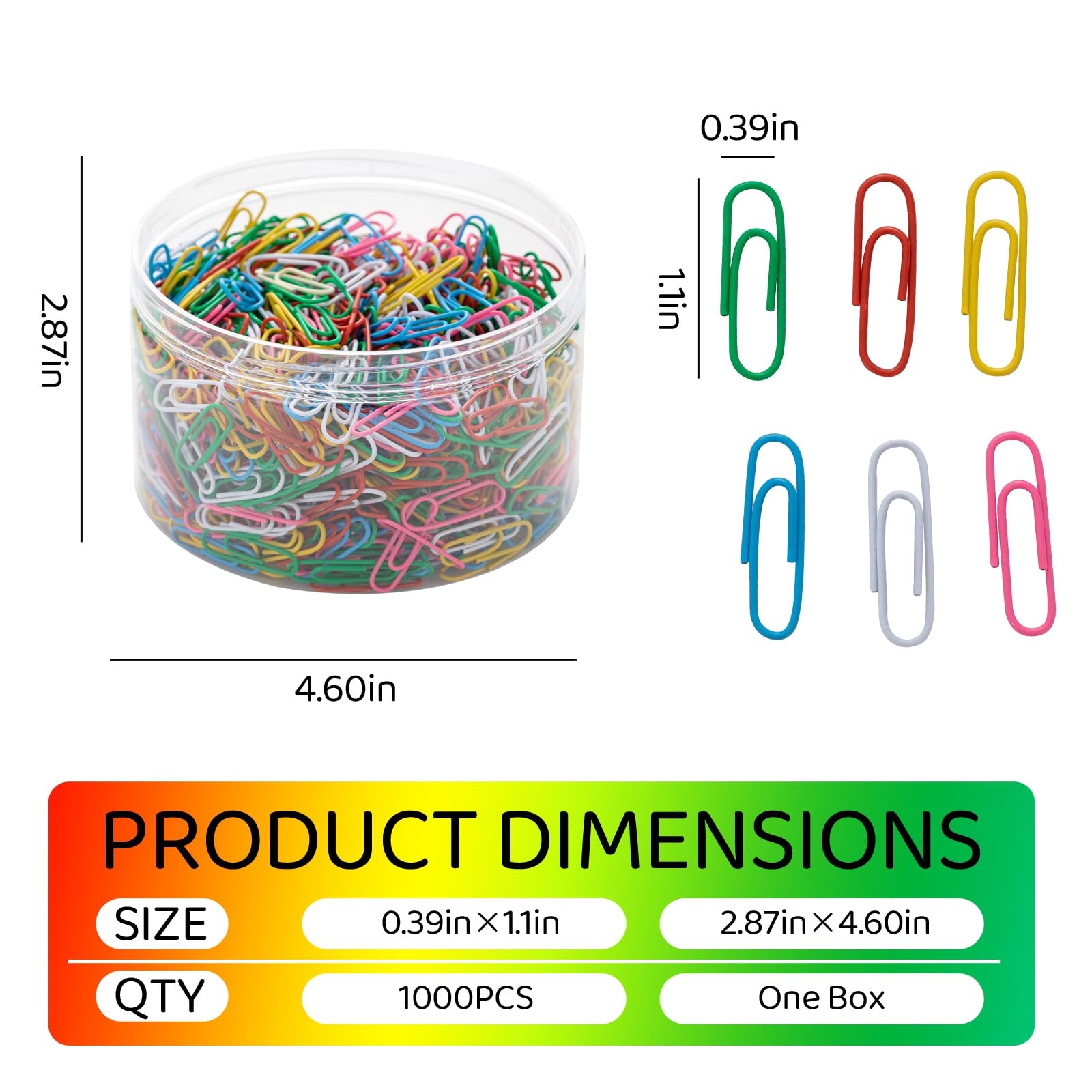 Büroklammern, bunt, 1000 Stück, klein, 2,8 cm, langlebig und rostfrei, ideal für Büro, Schule, Organisation (mehrfarbig, 2,8 cm)