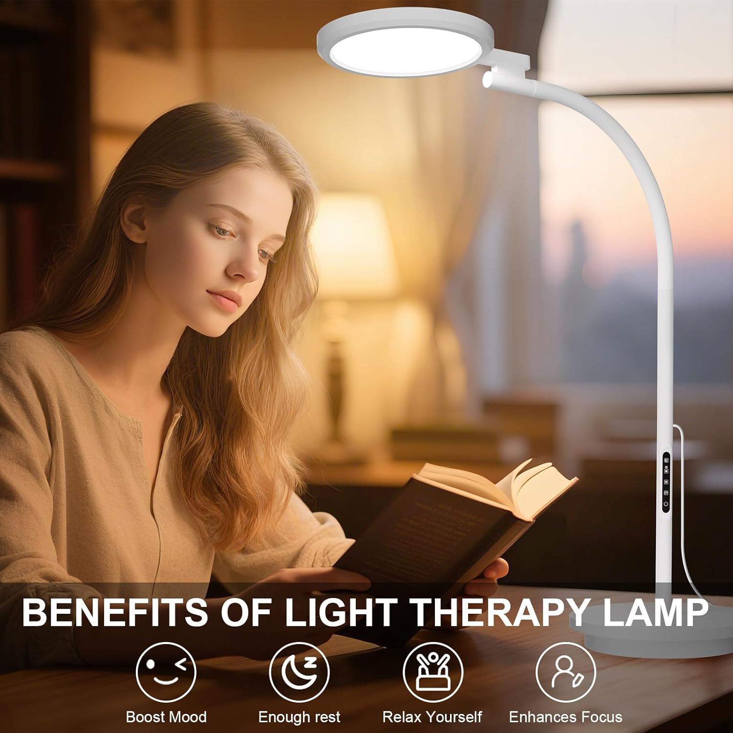 Light Therapy Lamp, LED 10000 Lux Floor Happy Therapy Light, UV-Free Sun Lamp with 5 Brightness & 5 Color Temperatures, 3 Heights for Apartment/Office/Home - Image 3