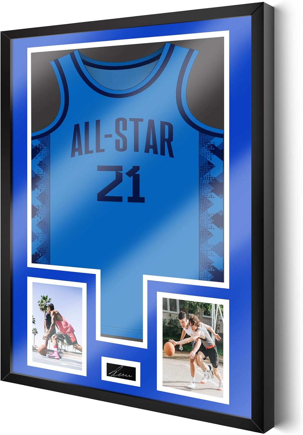 Juexica Jersey Frame Display Case Jersey Shadow Box 32 x 24 Inch with Photo and Signature Display with Tempered Glass Cover for Football Baseball Basketball Hockey, Mens Sport Fans Gift(Blue White)