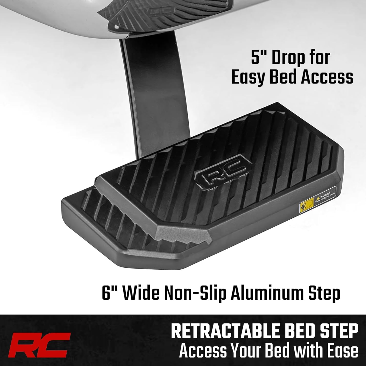 Rough Country Retractable Bed Step for Ram 1500 Truck (2009-2018) - Driver Side, Manual Pull Tailgate Step, Non-Slip Truck Step