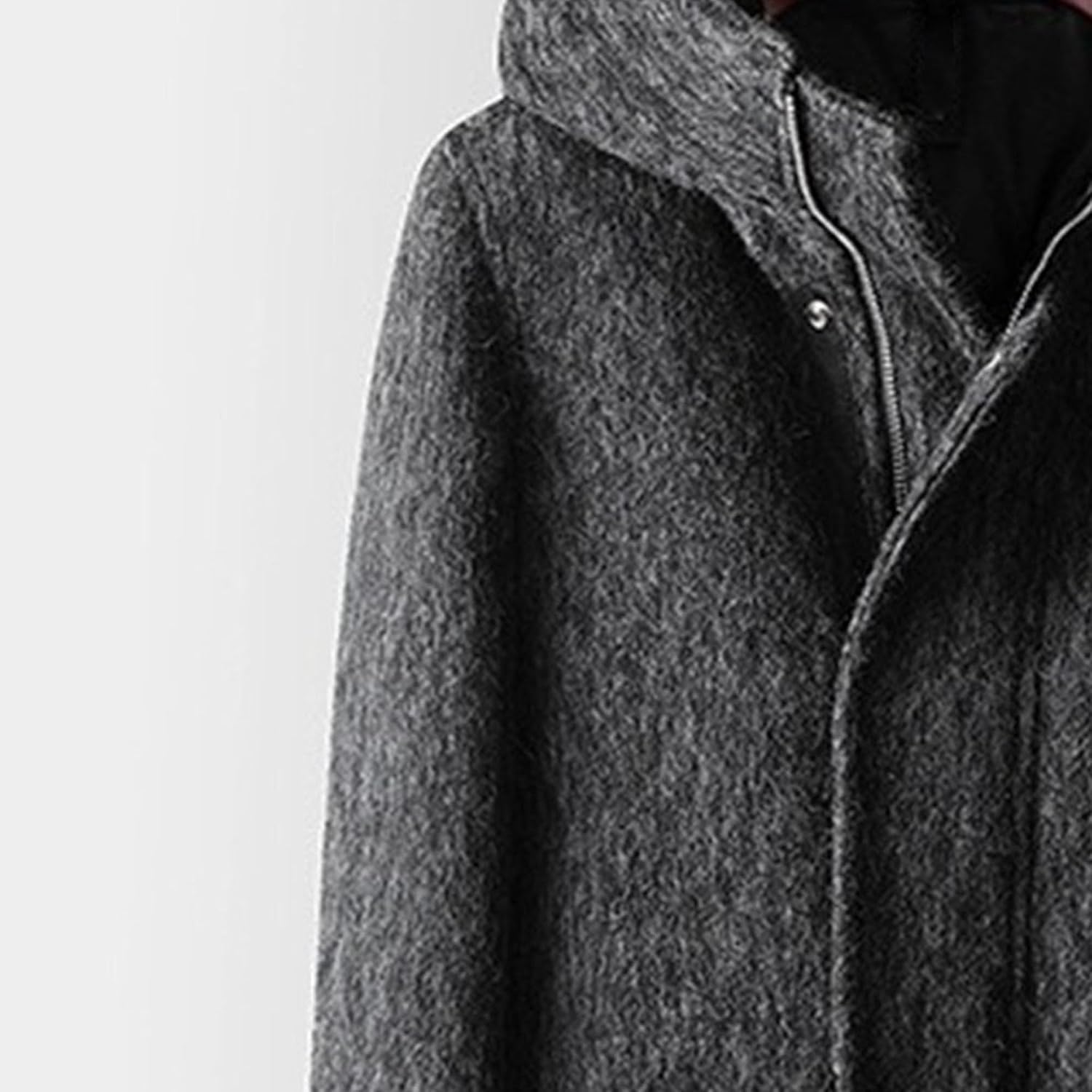 Maiyifu-GJ Men's Winter Warm Long Jacket Wool Blend Pea Coat Stylish Business Slim Fit Hoodie Coats Overcoat wih Pockets
