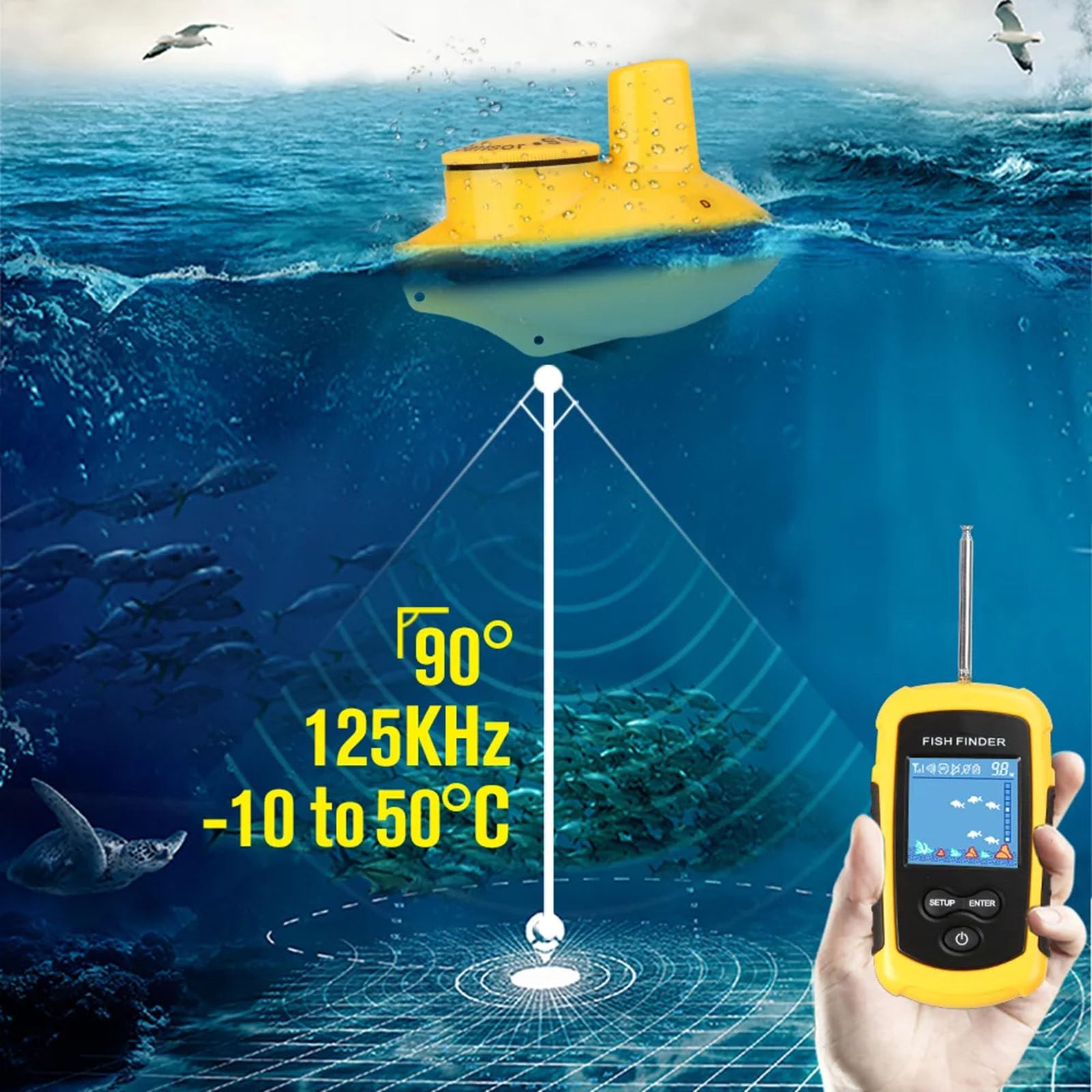 Buscador de peces portátil con cable/inalámbrico Sonar sonda alarma transductor buscador de peces 0,7-100 m ecosonda de pesca,Wireless