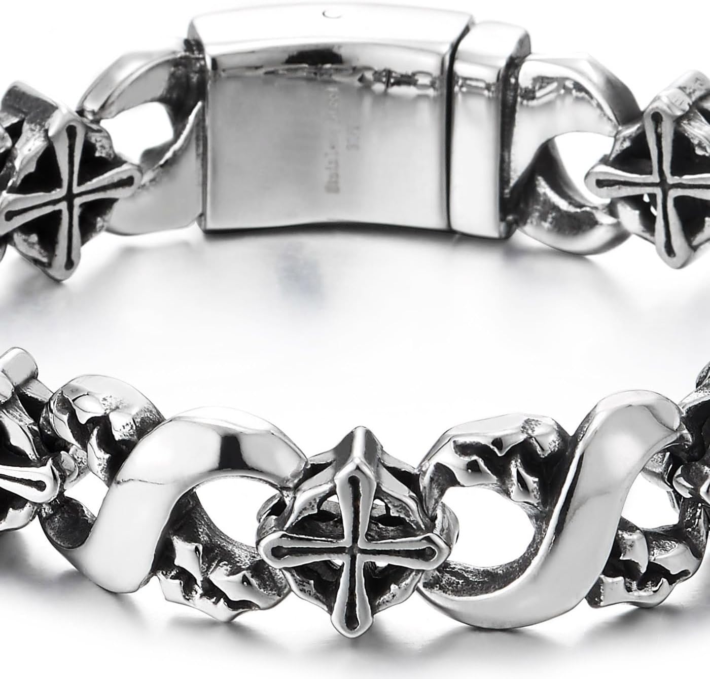 COOLSTEELANDBEYOND Mens Infinity Number 8 Bracelet, Textured Circle Cross Link Chain, Stainless Steel, Unique - Image 3