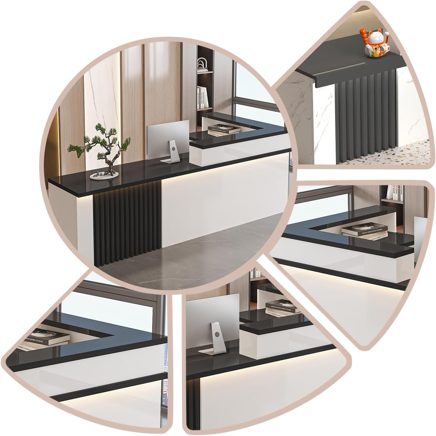 Modern Front Reception Desk, Commercial l Shaped Reception Desk with LED Light & Lockable Drawer, Modern Retail Checkout Sturdy & Well Built for Lobbies, Office, SOHO, Shop