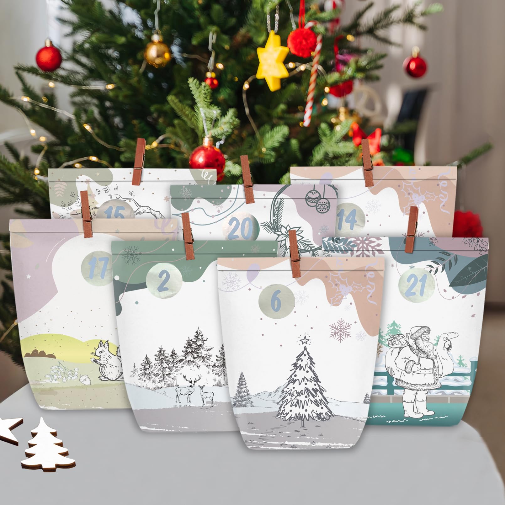 PANSIBY Advent Calendar for Filling 24 Christmas Calendar Paper Bags for DIY Crafts Christmas Bags with 1-24 Number Stickers to Fill Yourself - Image 2