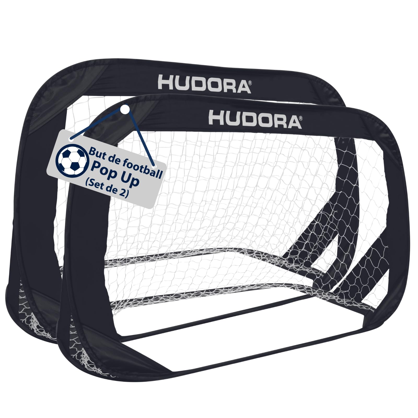 HUDORA Pop Up But de Foot Set de 2 I Buts de Foot Pliables pour Enfants & Adultes I But de Foot Jardin Set avec Sac de Transport & Piquets I Buts de Foot pour Jardin/Parc & Plage | Noir