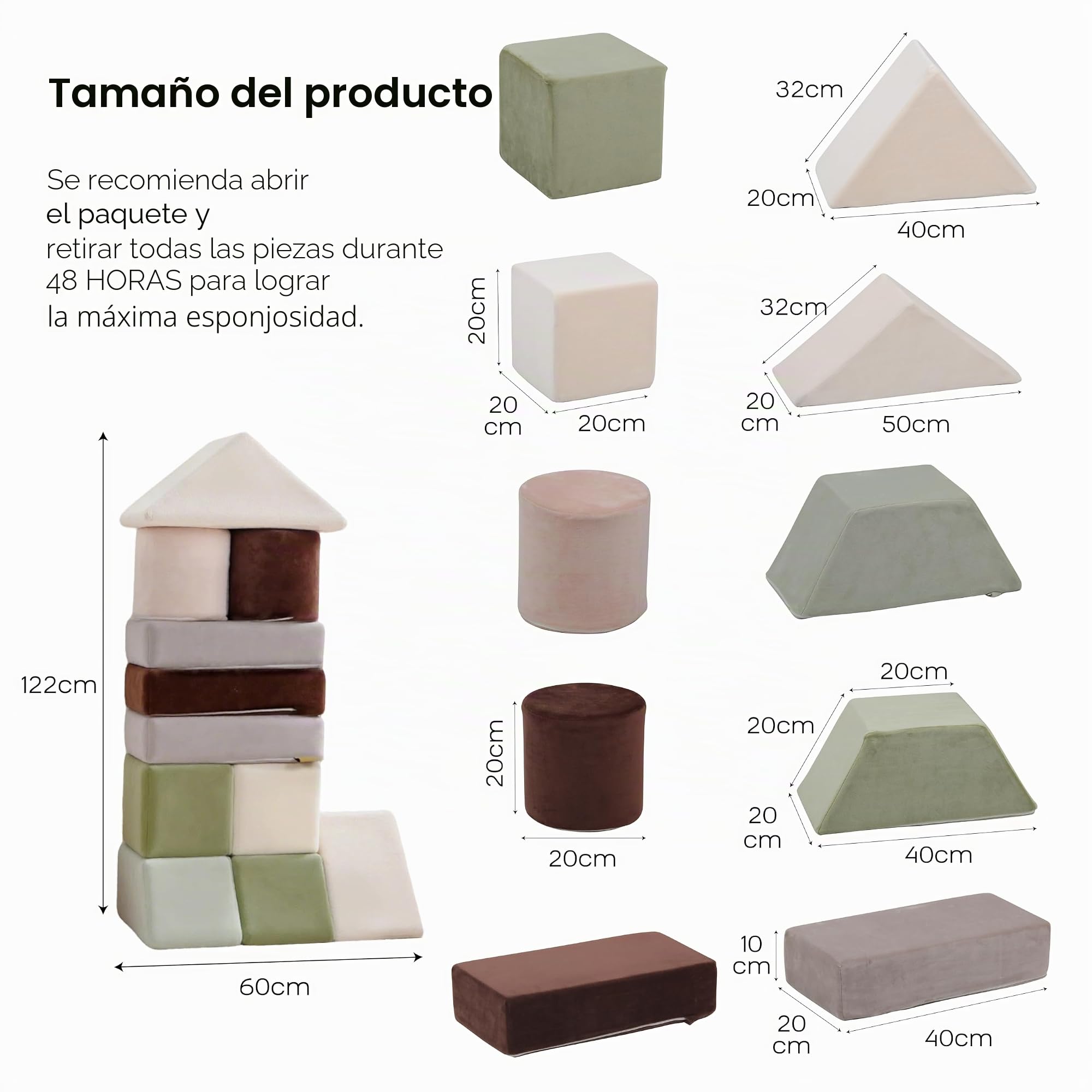 BanaSuper Bloques de Espuma 11 Piezas para Niños, Bloques de Construcción Gigantes y Escalada Segura, Juguete Educativo, Bloques Psicomotricidad, Regalo para Bebés, Niños y Niñas, Verde Claro