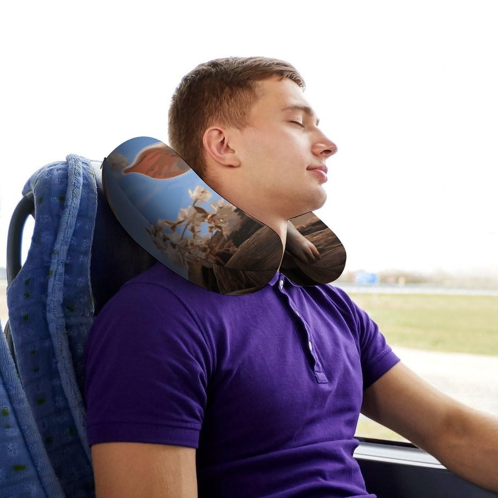 Almohada sonriente en forma de U, núcleo de almohada de espuma viscoelástica, cojín, proporciona apoyo para el cuello, almohada de viaje, adecuada para aviones, coches, hogares y oficinas.