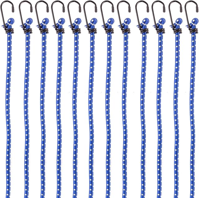 Pretex Heavy Duty Bungee Cords with Hooks - Set of 12 - Extra Strong Bungees for Luggage & Camping Universal Tie Down Cord Straps - 88.9 cm (35 inch) Length x Blue