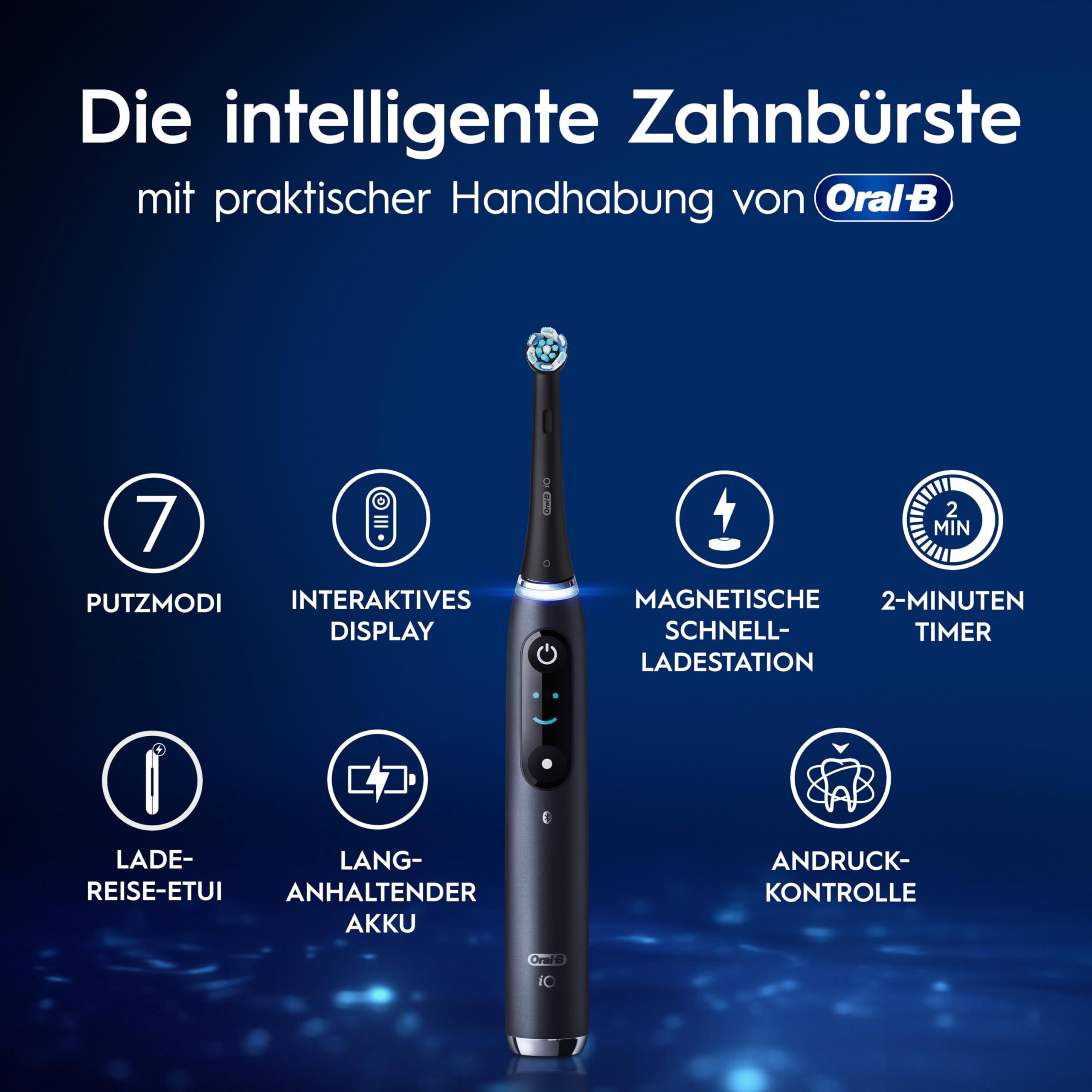 Oral-B iO Series 9 Elektrische Zahnbürste Schwarz PLUS Ausgewählte Original Oral-B iO Aufsteckbürsten Schwarz 7x
