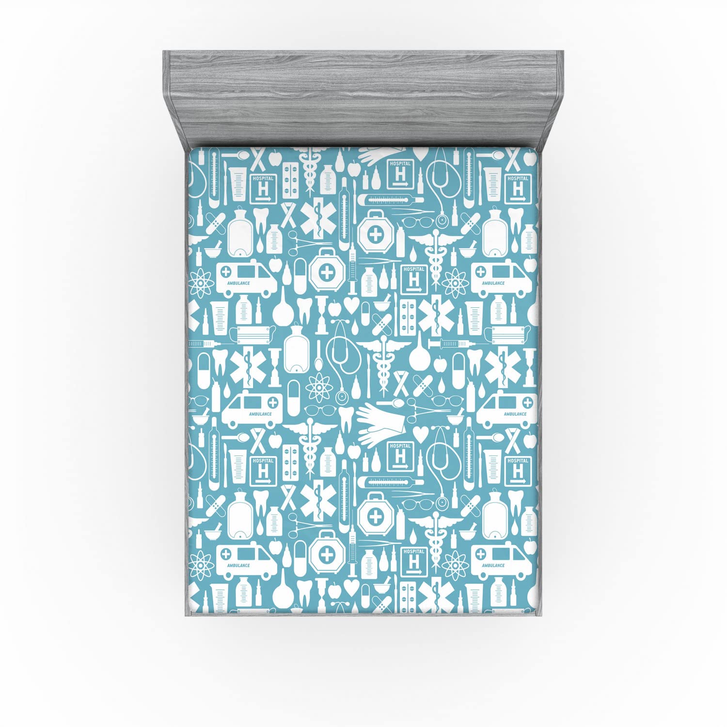 Ambesonne Science Themed 2 Pack Fitted Sheet, Bicolored Design Art, Bed Cover All-Round Elastic Deep Pockets 2 Pieces, Package Contains 2 California King Fitted Sheets, Blue and White