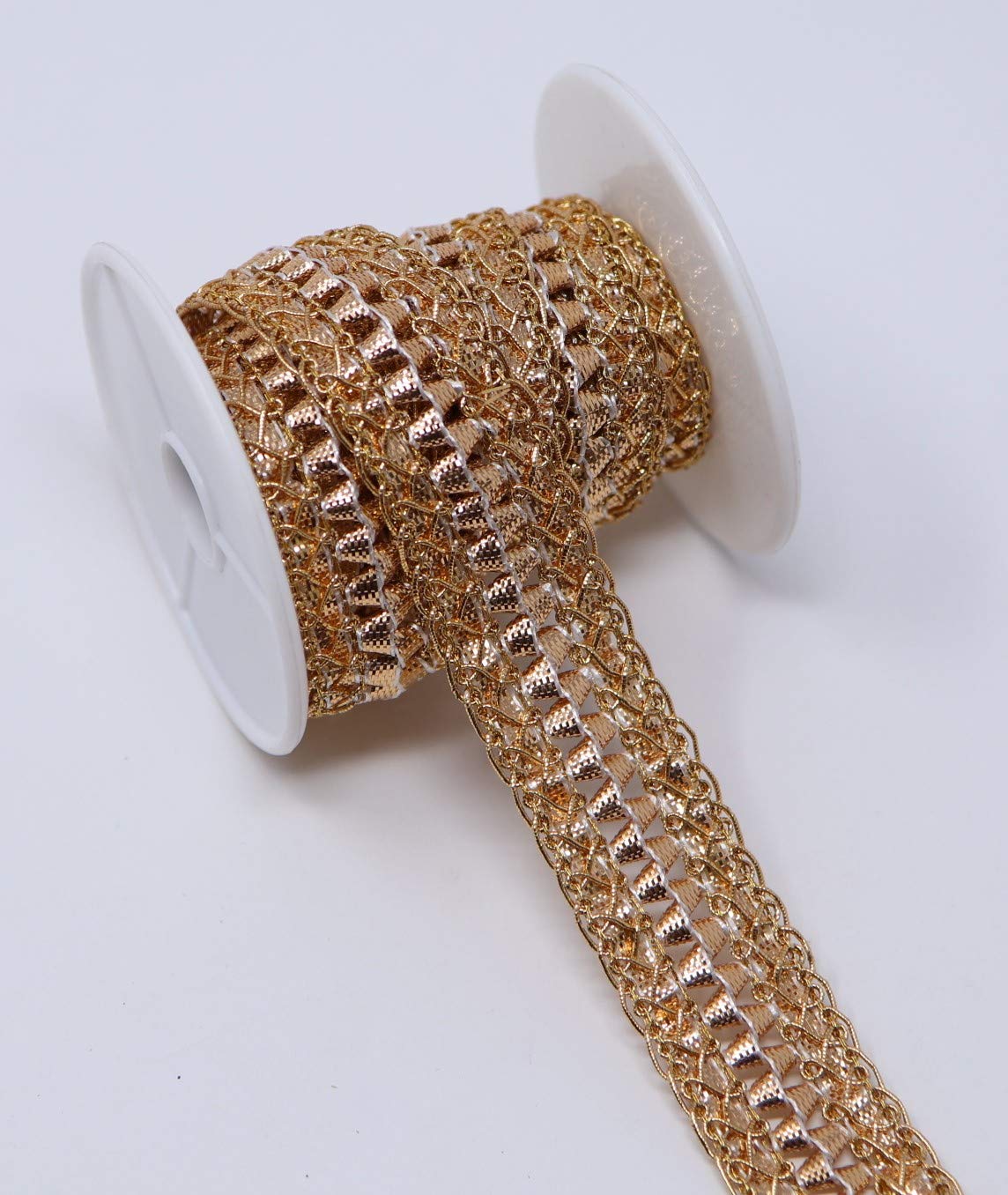 Feathers Creation 3 Yard 2.25 cm Sparkling Metallic Gota, Zari Braid Sh Lace Craft Trim Embellishment sew on Amazing Product for Edging On Dress,Table Cloth,Any Project, Craft DIY (Rose Gold)