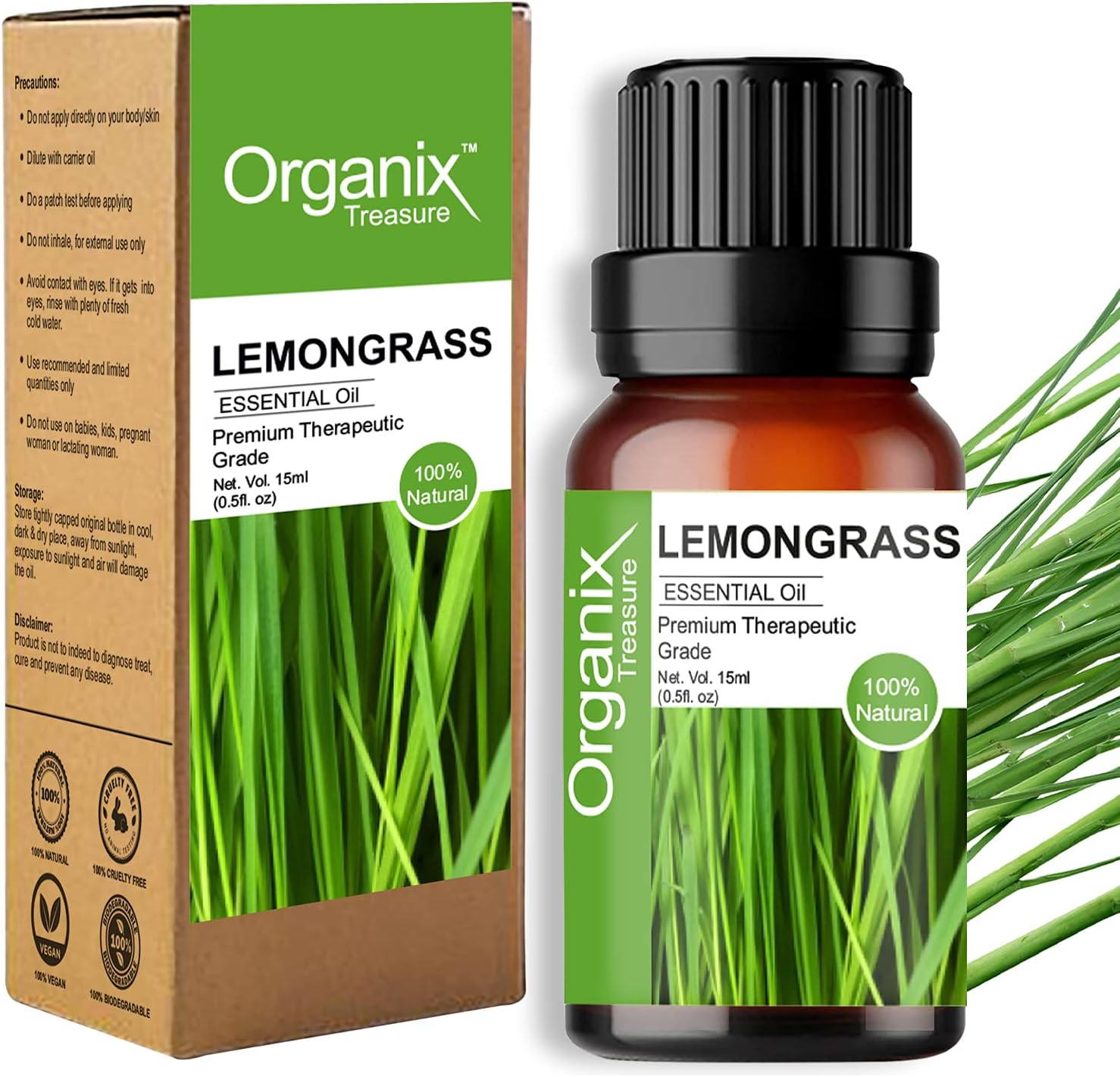 Pure and Natural Lemongrass Essential Oil Therapeutic Grade (Yellow, 15ml)