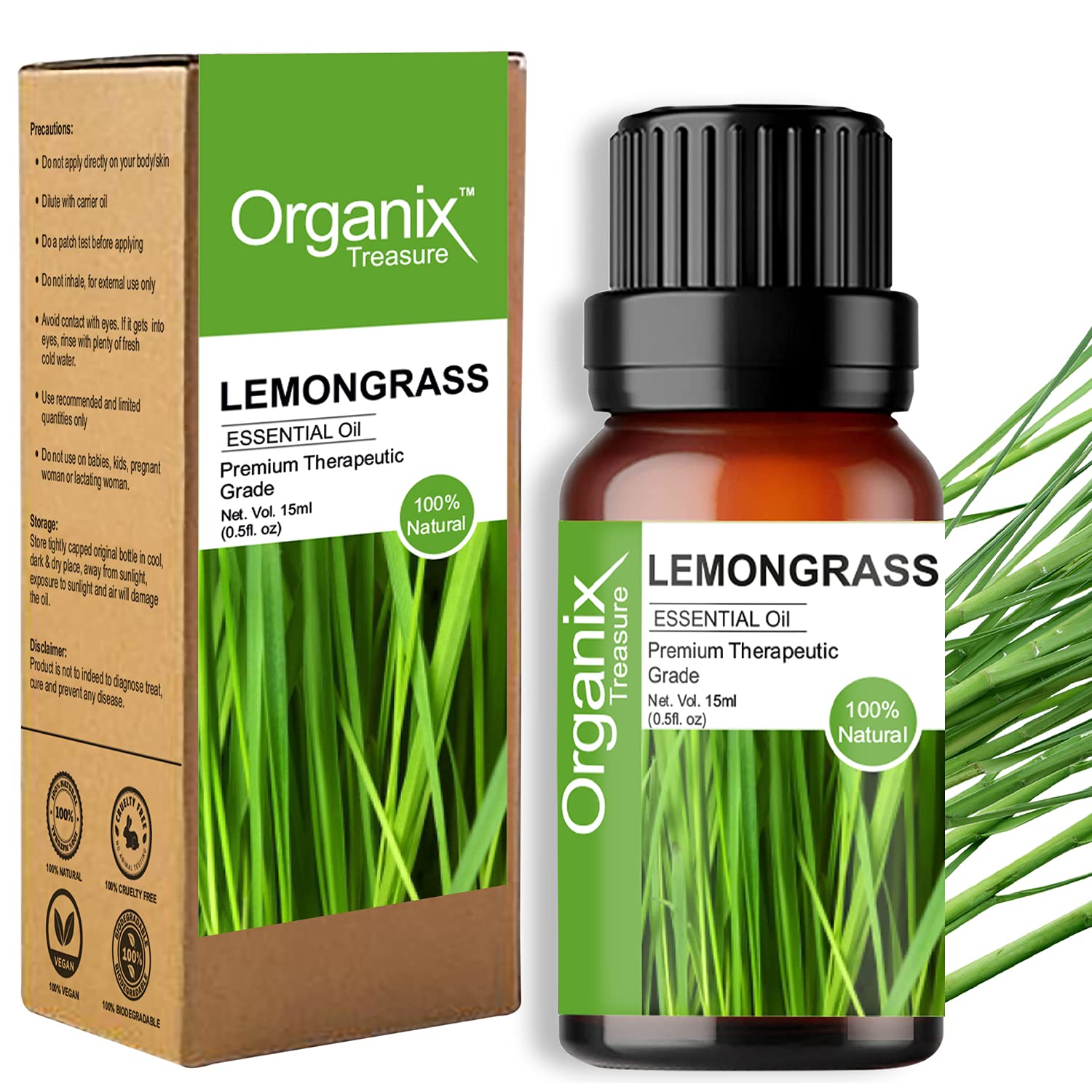Organix Treasure Pure and Natural Lemongrass Essential Oil Therapeutic Grade (Yellow, 15ml)