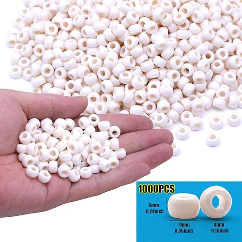 Miniatura 2 de 1000 pulseras de cuentas de poni de 0.354 in, cuentas de plástico beige para collares, cuentas de pelo para trenzas para niñas, llavero, fabricación