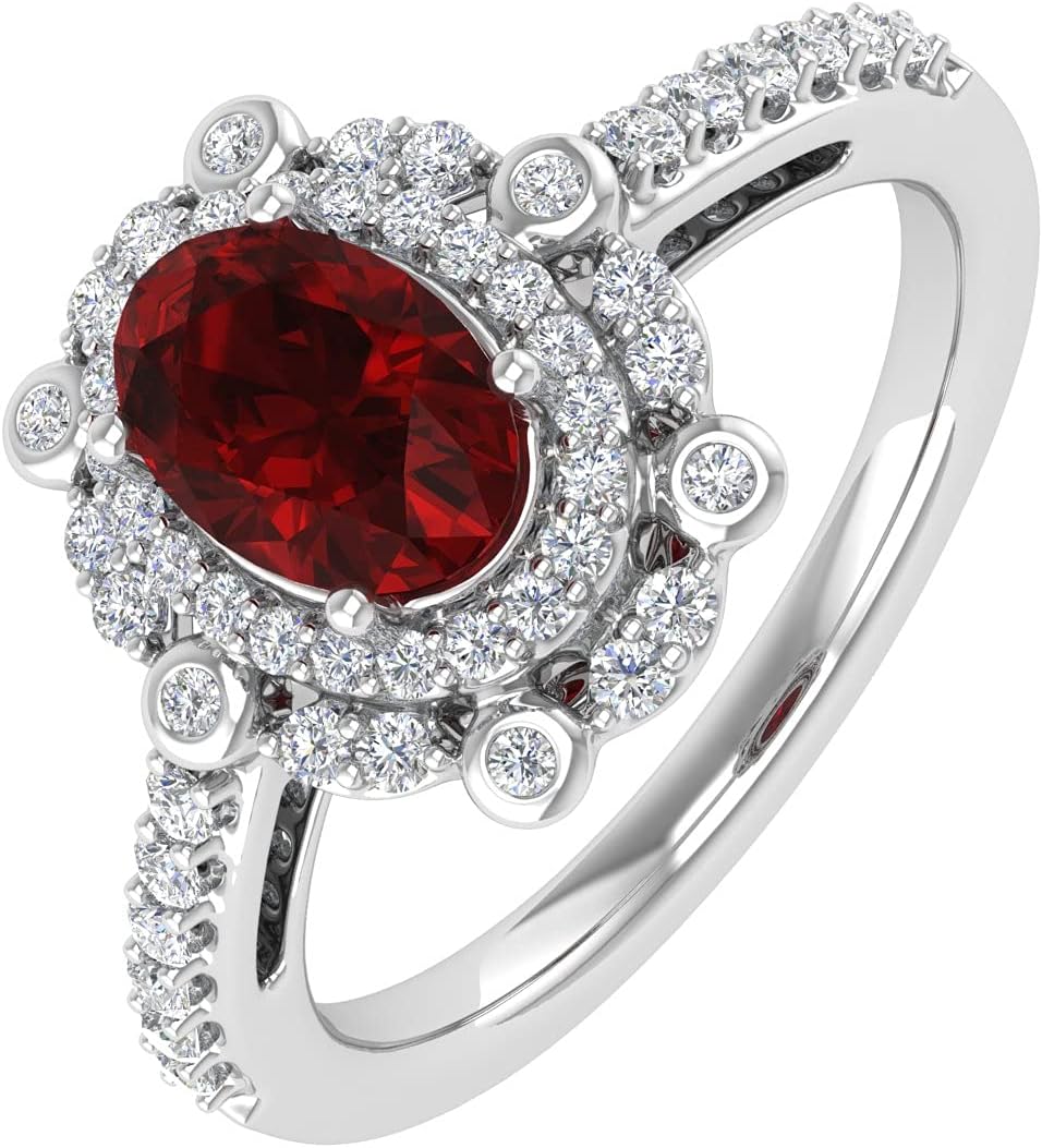 1 1/4 Carat Oval Shape Ruby and Round Diamond Engagement Ring in 10K Gold
