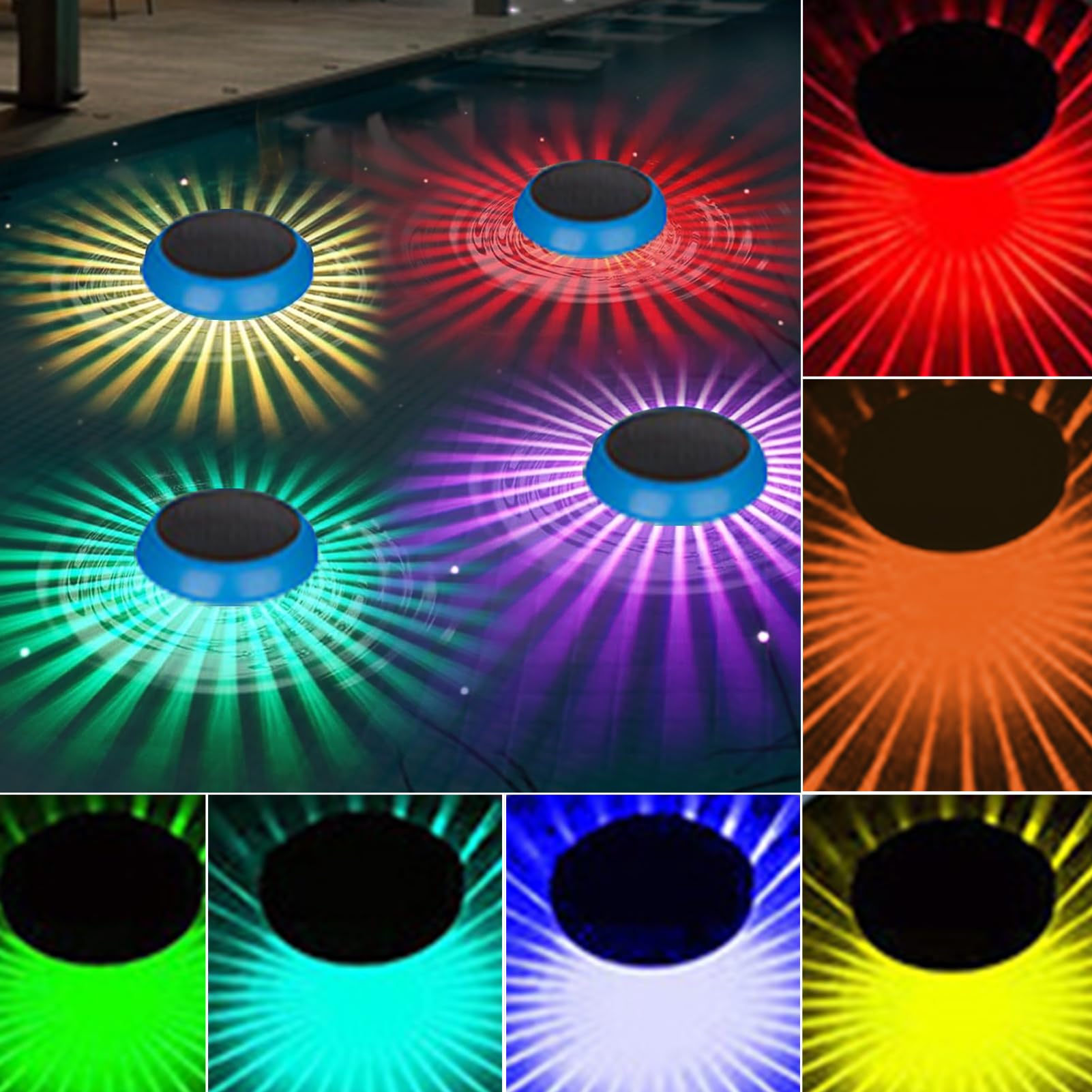 ACAREY Solar Schwimmende Pool Licht 4 Stück Solar Poolbeleuchtung Mit Farbwechsel Wasserdicht Teichbeleuchtung Für Garten Deko,Unterwasser Licht Für Schwimmbädern,Wasserparks Verwendet Und Pool,Teich