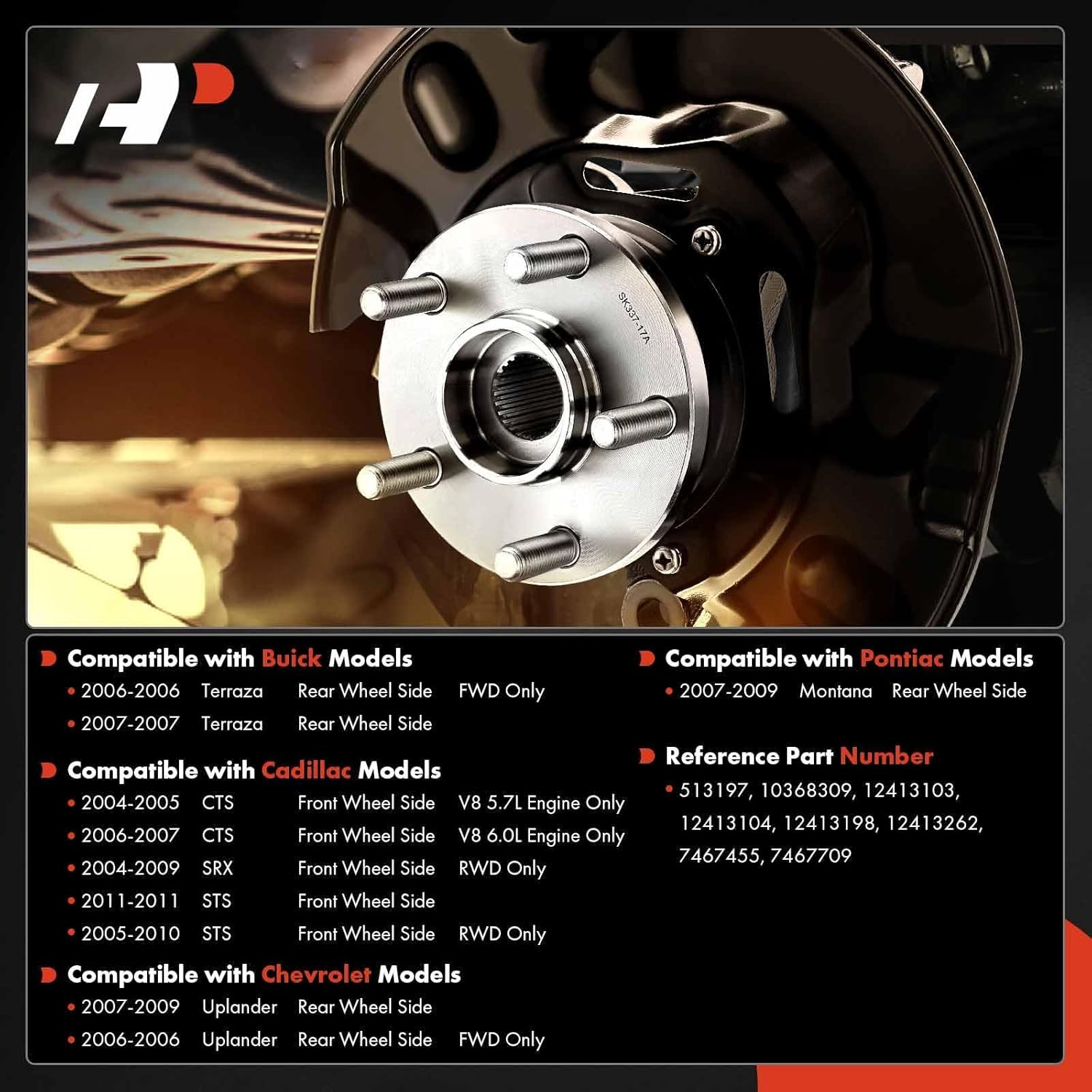 A-Premium Wheel Bearing and Hub Assembly Compatible with Chevrolet Uplander & Pontiac Montana & Buick Terraza & Cadillac CTS SRX STS, FWD RWD Only, with 6-Lug