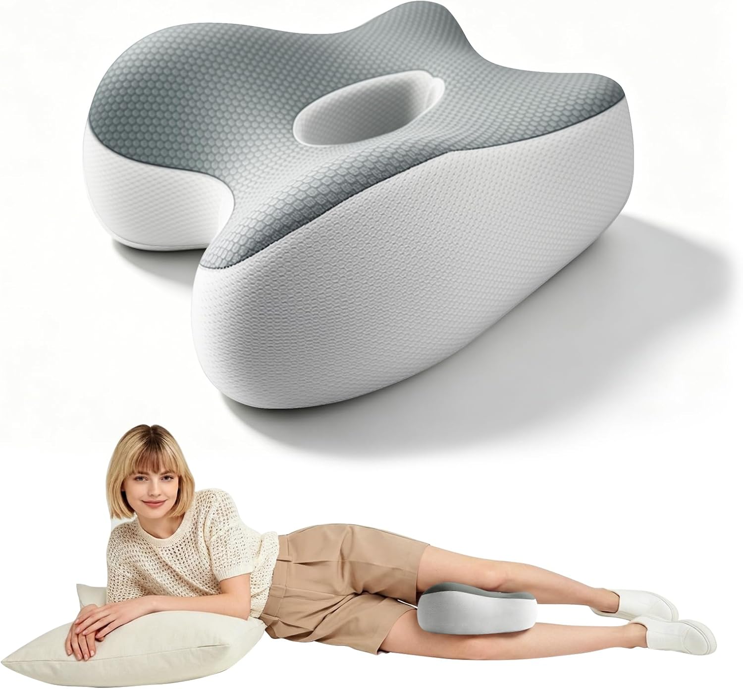 Knee Pillow for Side Sleepers, Memory Foam Hip Leg Pillow for Side Sleeping Soothing Relief Pillows with Back, Hips, Knees, Joints, Nerves & Muscles(Dark Gray)
