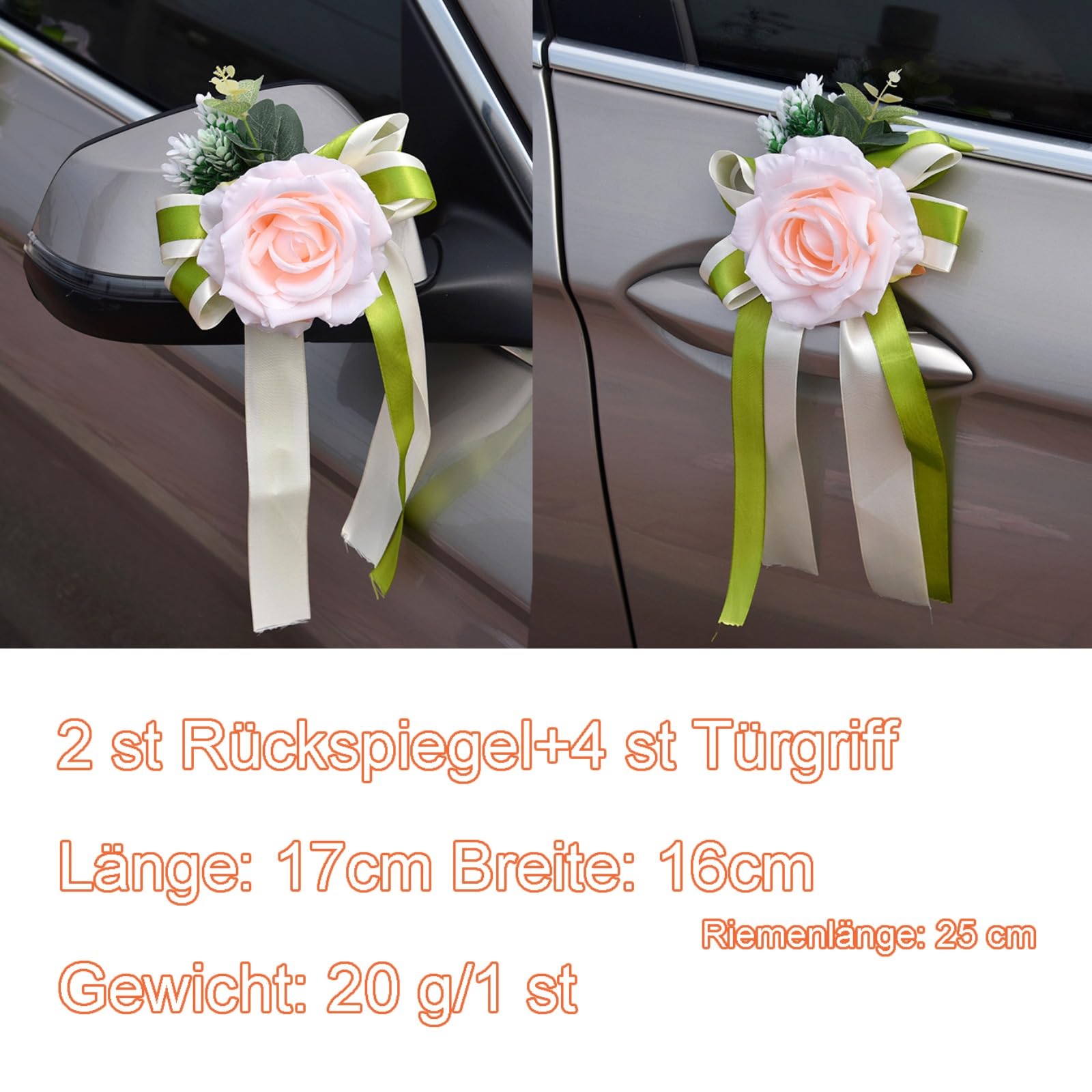 Autoschleifen Hochzeit, Künstliche Blume Autoschmuck Schleifen, Auto Verschönert Rückspiegel Türgriff Dekoration für DIY Autoschmuck (13 st Set)