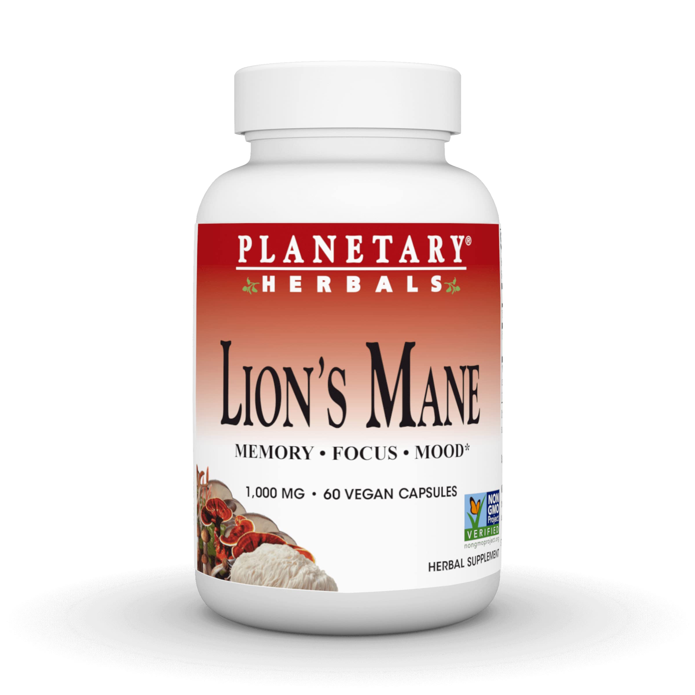 Planetary HerbalsLion's Mane, for Memory, Focus, and Mood*, 1,000 mg - 60 Vegan Capsules