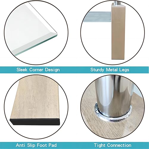 Miniatura 13 de Mesa de centro rectangular de cristal, mesas de centro de cristal para sala de estar, mesas transparentes para oficina en casa o conversación Negro