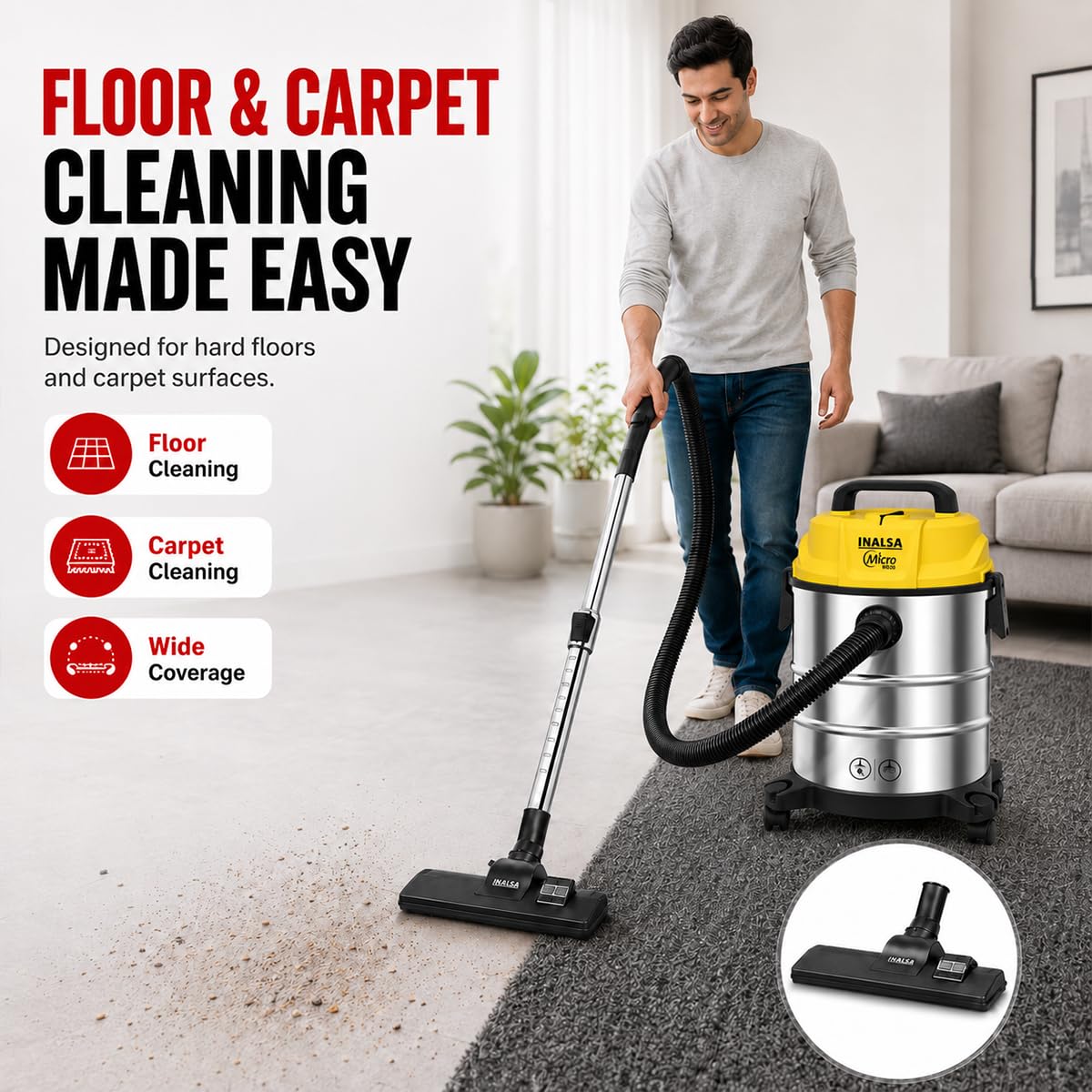 Inalsa Wet & Dry Vacuum - 20L, Powerful Cleaning -8 Inalsa Wet & Dry Vacuum - 20L, Powerful Cleaning -8