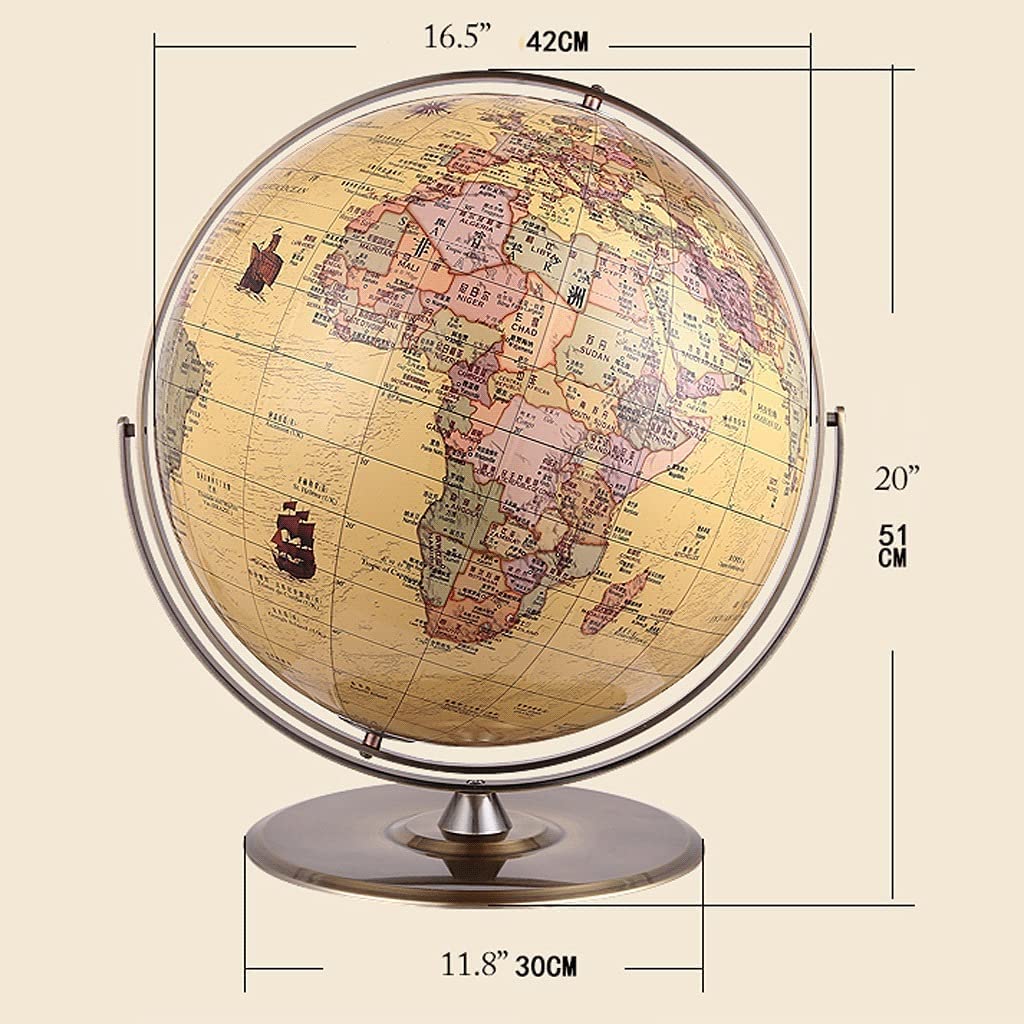 OLOTU Educativa Globo Grande mappamondo Vintage con Sfera in Acciaio Inossidabile e Base Moderna mappamondo Antico del Mondo per la Scuola, la casa e L'Ufficio Girevole Mappamondo
