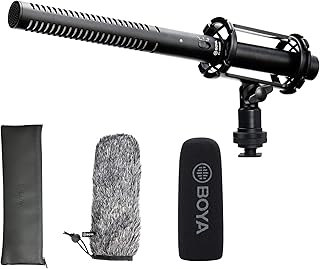 BOYA Microfone XLR, microfone espingarda BY-BM6060 com microfone de para-brisa de montagem em choque para câmera DSLR externa, condensador externo, microfones profissionais para entrevista em vídeo ENG Film BOYA Microfone XLR, microfone espingarda BY-BM6060 com microfone de para-brisa de montagem em choque para câmera DSLR externa, condensador externo, microfones profissionais para entrevista em vídeo ENG Film