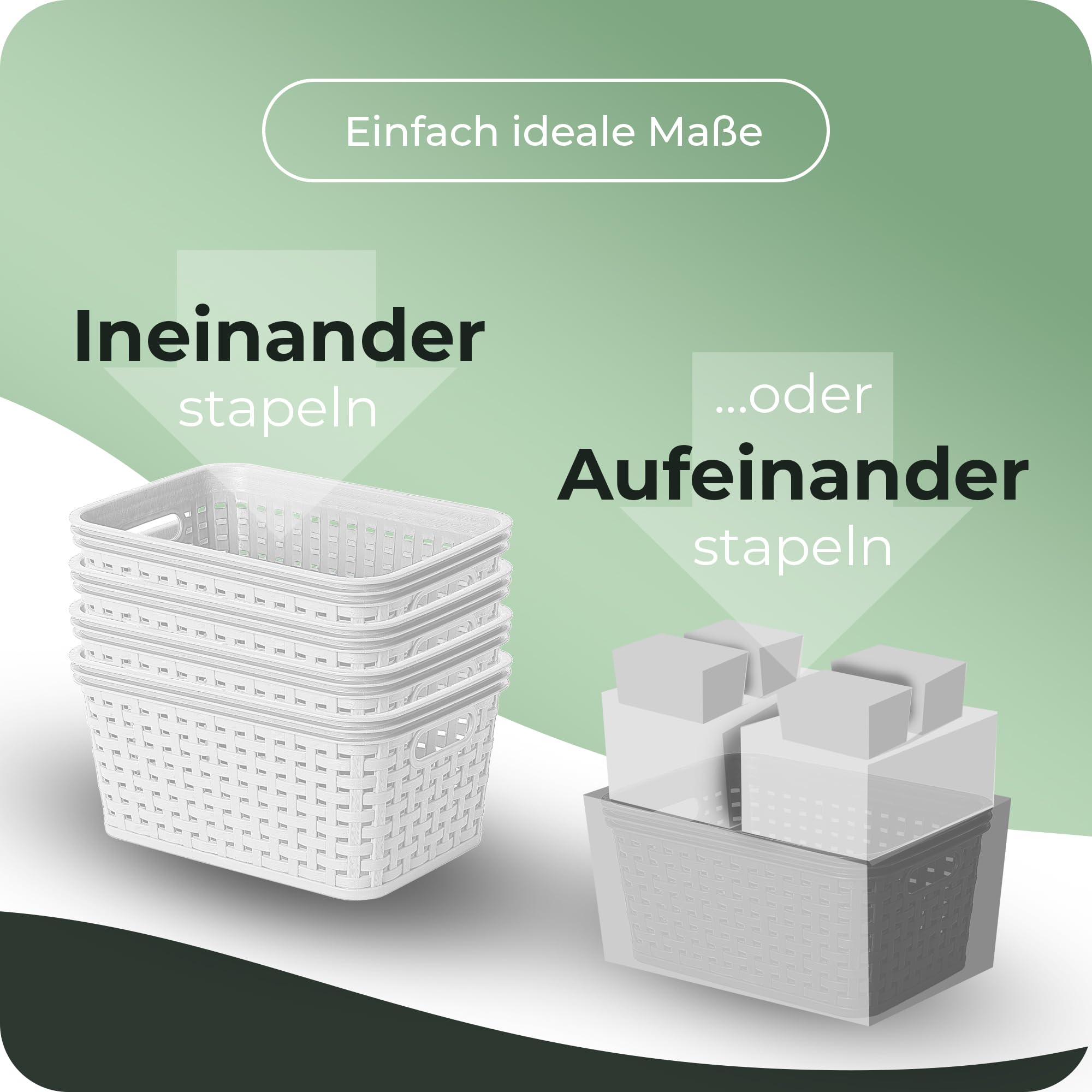 Novaliv Juego de 6 cajas de almacenamiento con tapa de madera, cesta grande de 14 L, color blanco, diseño de ratán, apto para alimentos, apilables, de plástico, sin BPA, con tapa