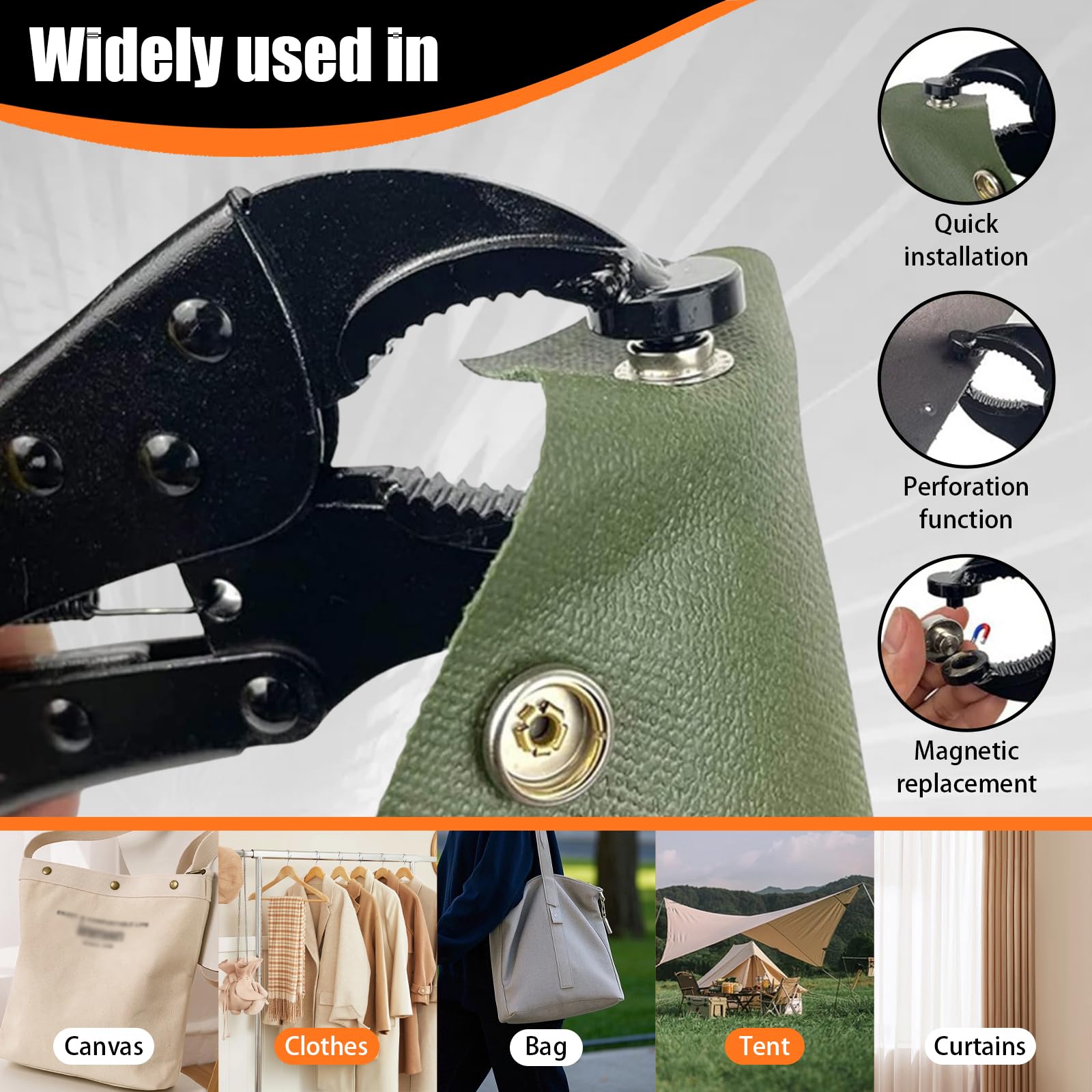 Corchetes de Presión Metálicos Kit - Alicates Ajustables con 3 Matrices Magnéticas, 100 Botones de 15mm para Cuero, Lona, Barcos, Ropa y Bricolaje