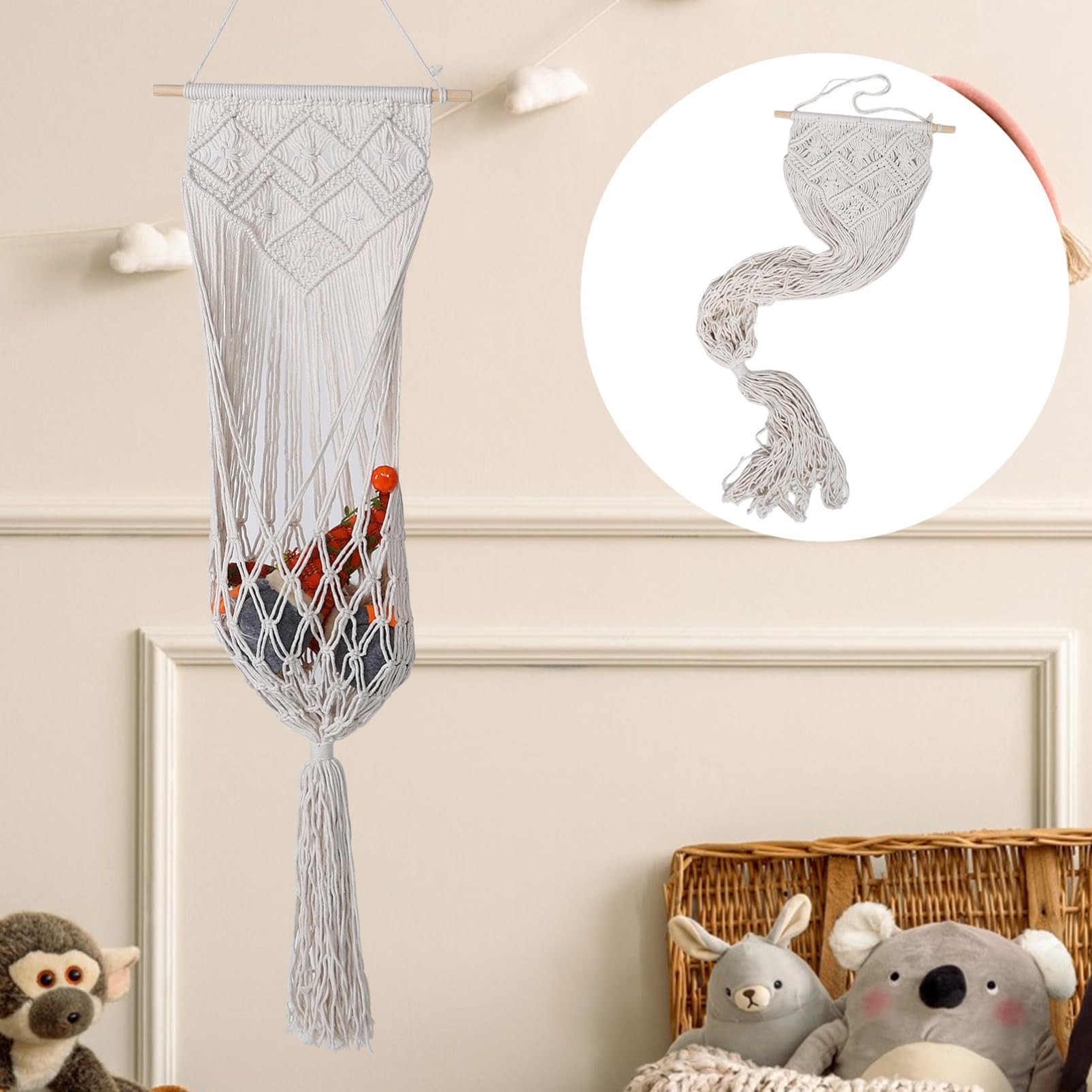 Generisch Wandbehang Spielzeugnetz Stofftier Plüschtier Aufbewahrungsnetz Organizer Makramee Spielzeug Display Für Kinderzimmer Und Kindergarten Über Tür Organizer