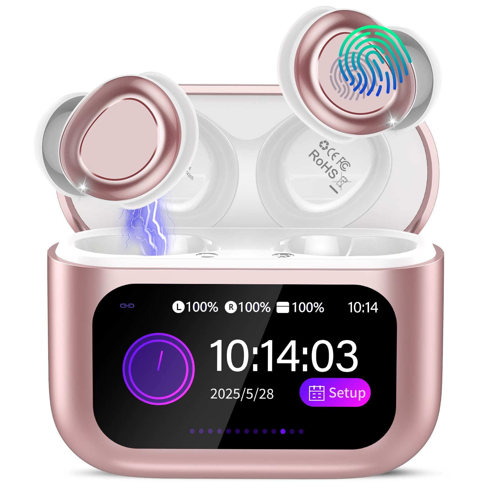 Wireless Sleep Earbuds with Smart Touch Screen, Bluetooth 5.4 Headphones In Ear with ENC Noise Cancelling Mic, 48H Sleep Headphones with 5 EQ Modes, HiFi Stereo IP7 Waterproof Mini Ear Buds, Rose Gold