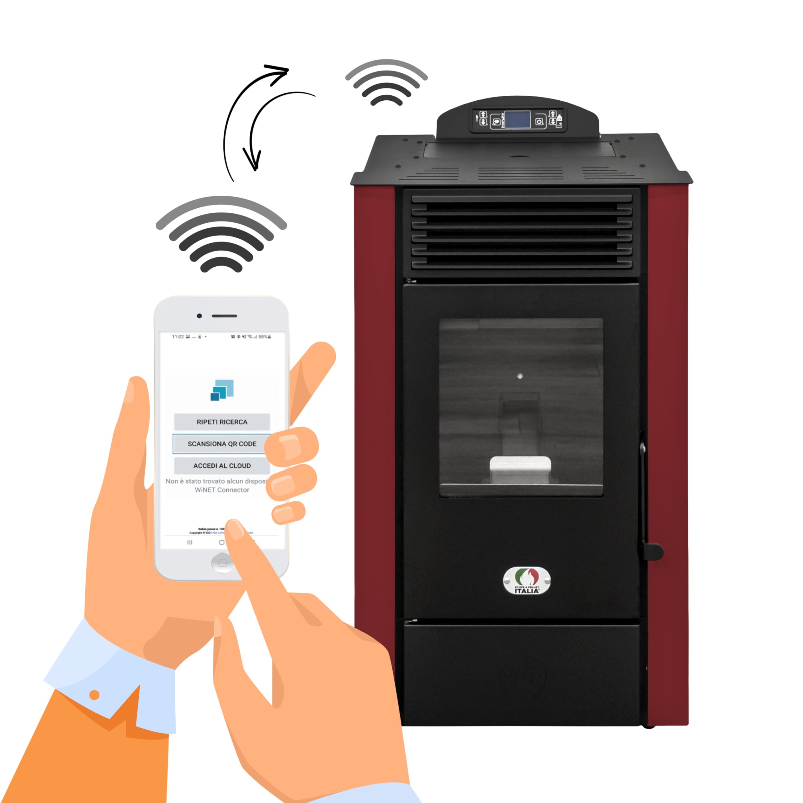 STUFE A PELLET ITALIA Alaska 10 KW WiFi | Poêle à Granulés à Air Ventilé Efficacité 91% Chauffe 85m² Autonomie 20H Programmable Contrôle à Distance WiFi 5 Vitesses et Puissances Garantie 24 Mois Rouge