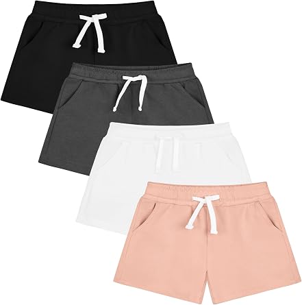 Resinta 4 Pack Baby and Toddler Girls Cotton Shorts Knit Shorts Solid Bike Short with Pocket and Drawstring