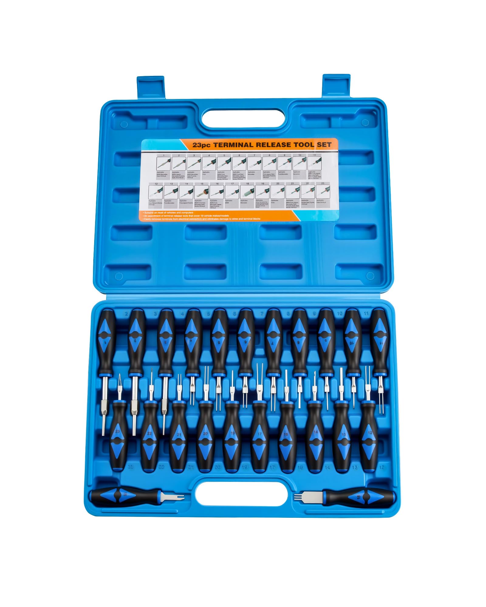 RUIZHI 23-TLG Terminal Removal Tool Kit – per la rimozione di connettori di cablaggio del veicolo, connettore universale per auto con guanti, adatto per morsetti rotondi e piatti