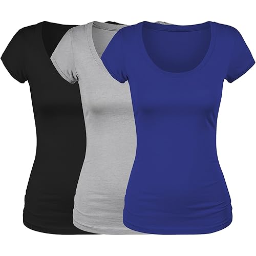 Emmalise Women's Short Sleeve Tshirt Scoop Neck Tee Value Pack Junior Plus Sizes
