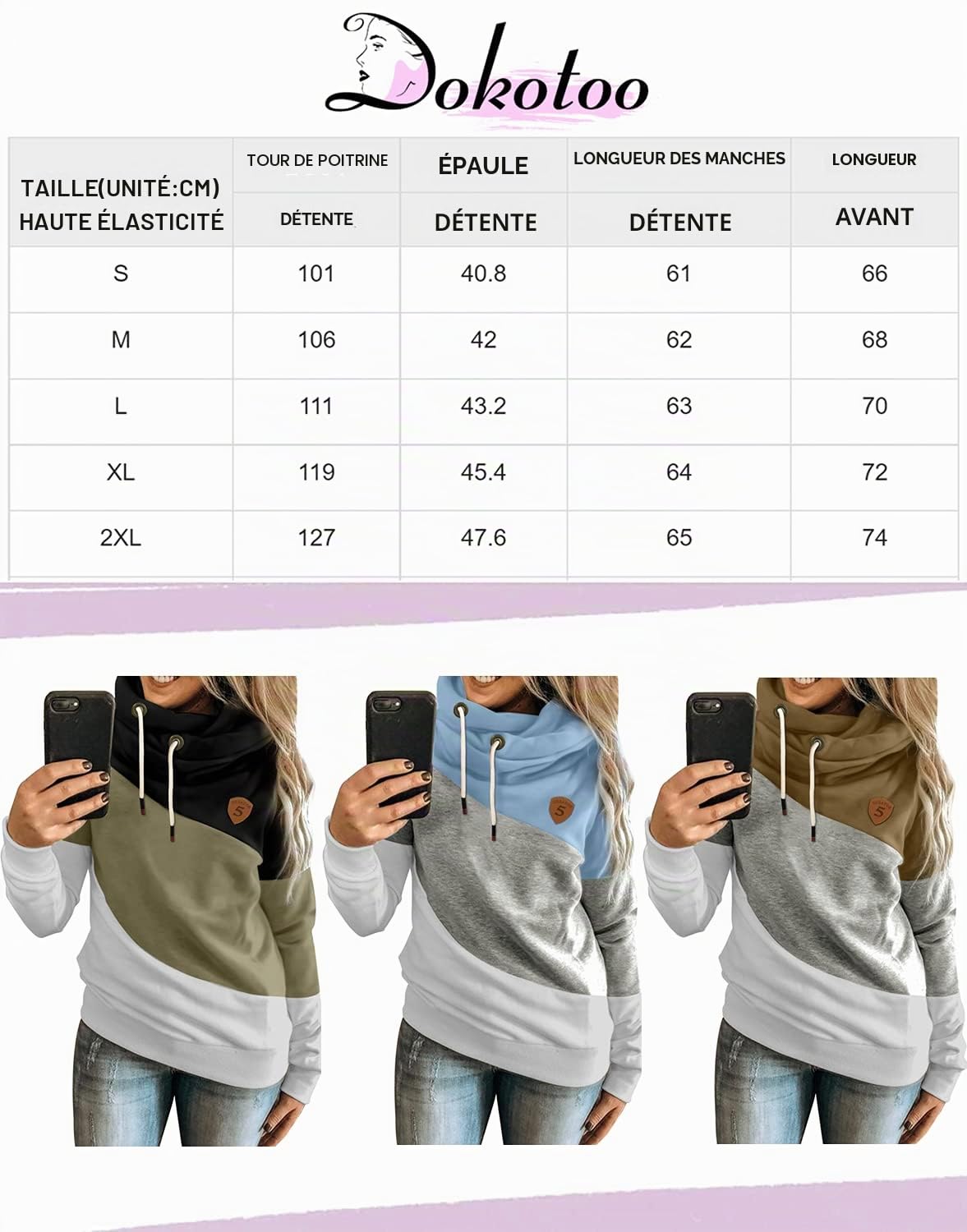 Dokotoo à Capuche Hoodie Manches Longues pour Automne Hiver