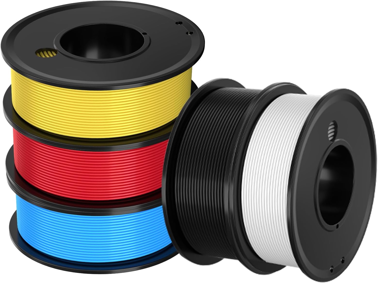 FAHKNS3D Printer Filament PLA 1.75mm, Dimensional Accuracy ±0.02mm, Neatly Wound Filament Bundle, Filiment Vacuum Pack 1.25KG, 5 Colors, 0.25kg Spool, 5 Packs, White+ Black+Blue+Red+Yellow