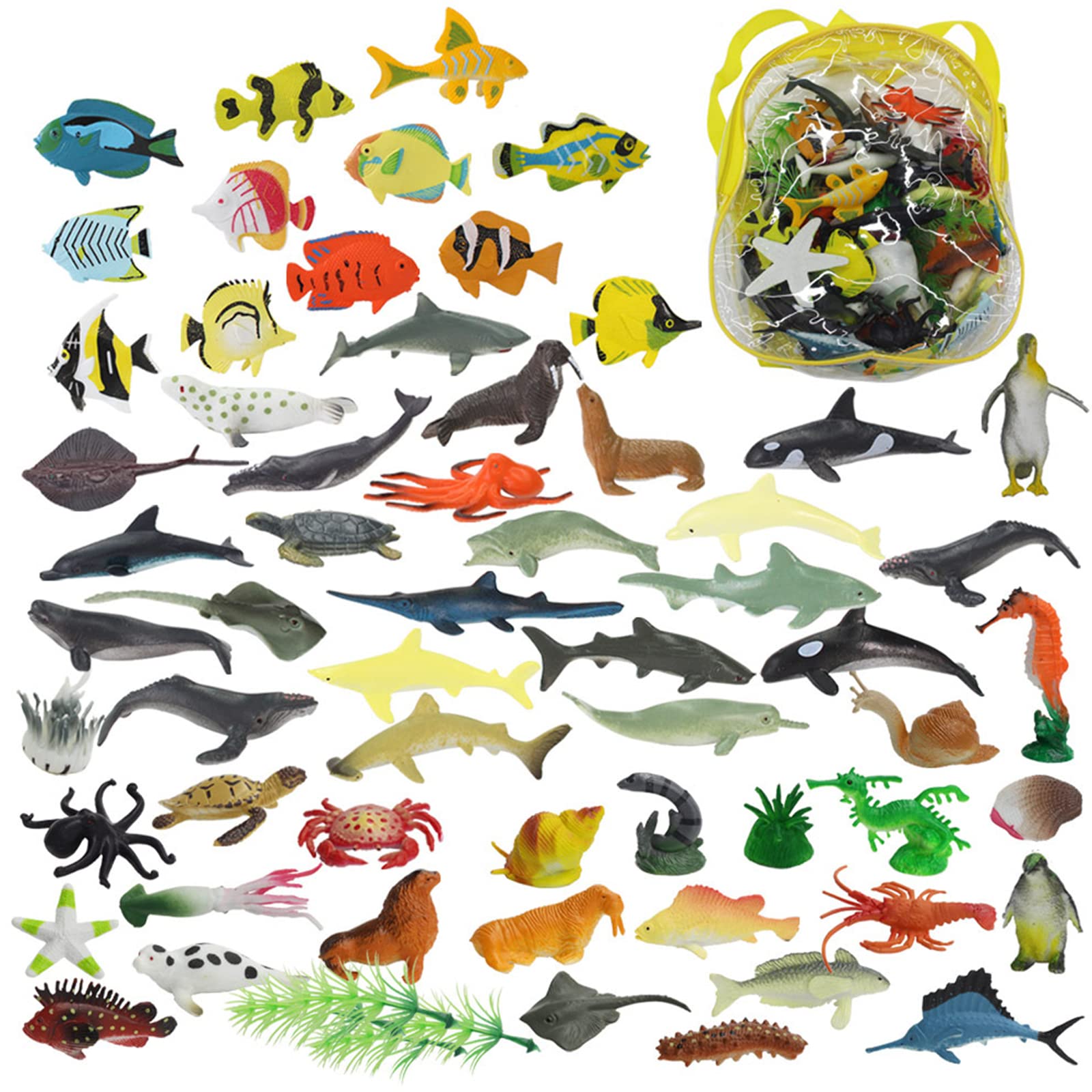 Occuwzz ® Toys Ocean Sea Animal,64 Pack Assorted Mini Vinyl Plastic Animal Toy Set,Marine Miniature Animal Dolls, Suitable For Children's Birthday Decorations, Plastic Fish Toy Dolls, Preschool Sets
