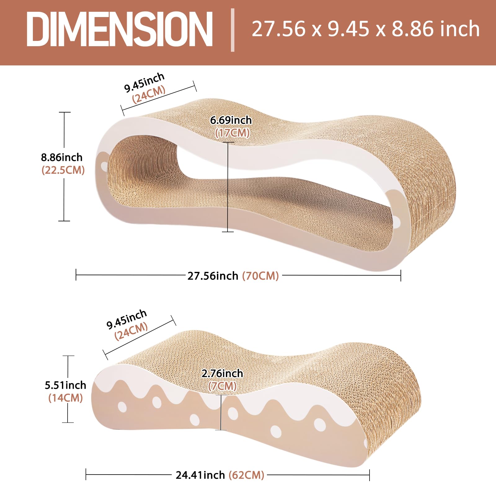 FluffyDream Cama de cartón rascador 2 en 1 para Gatos, Poste rascador para Gatos, Almohadillas duraderas para Evitar daños en Muebles, Grande, Ondulado