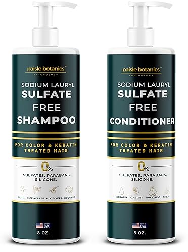 Champú y acondicionador sin lauril sulfato de sodio para cabello tratado con color, todo natural, champú y acondicionador SLS sin parabenos ni