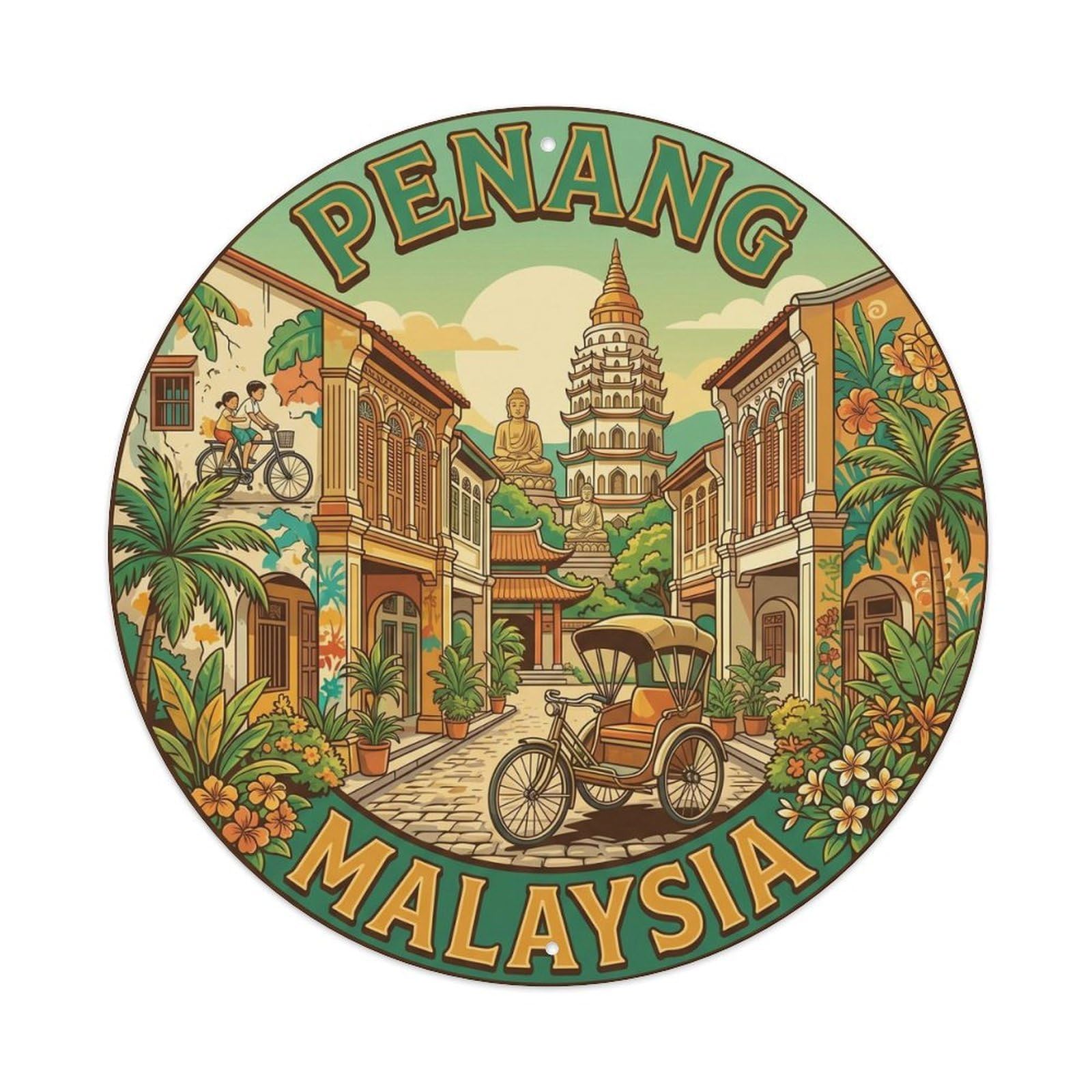 Yrnq 8X8inch Vintage Style Vintage Travel Penang Malaysia Street Art Metal Tin Sign