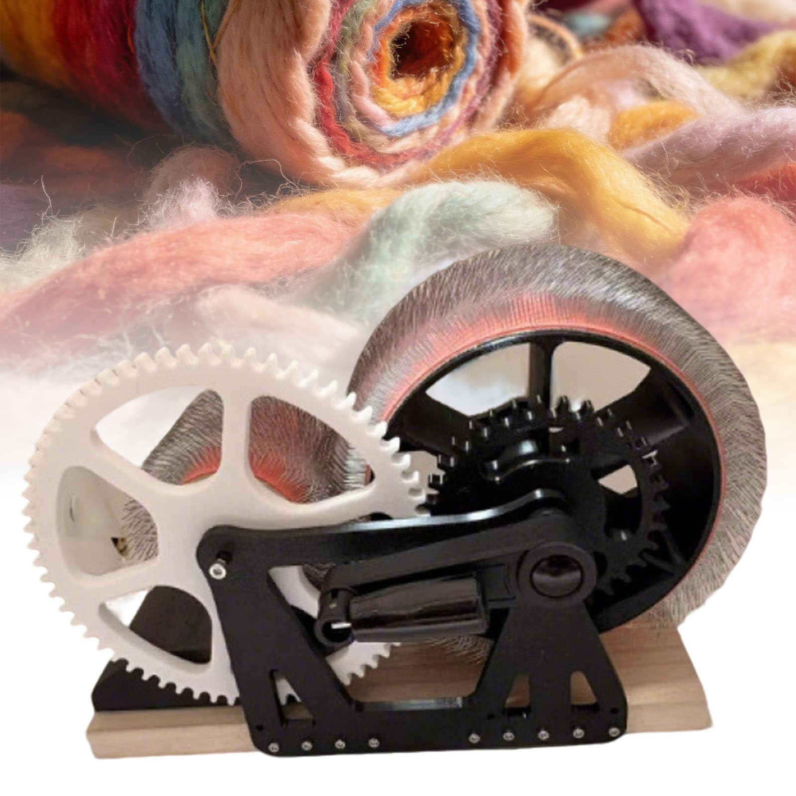 Ymnogjie Wool Drum Carder Fiber Carding Machine,with Brush and Awl,Wool Blending Wheel for Combing Blending,Making Felt Projects WoodenBase-BlackWhite