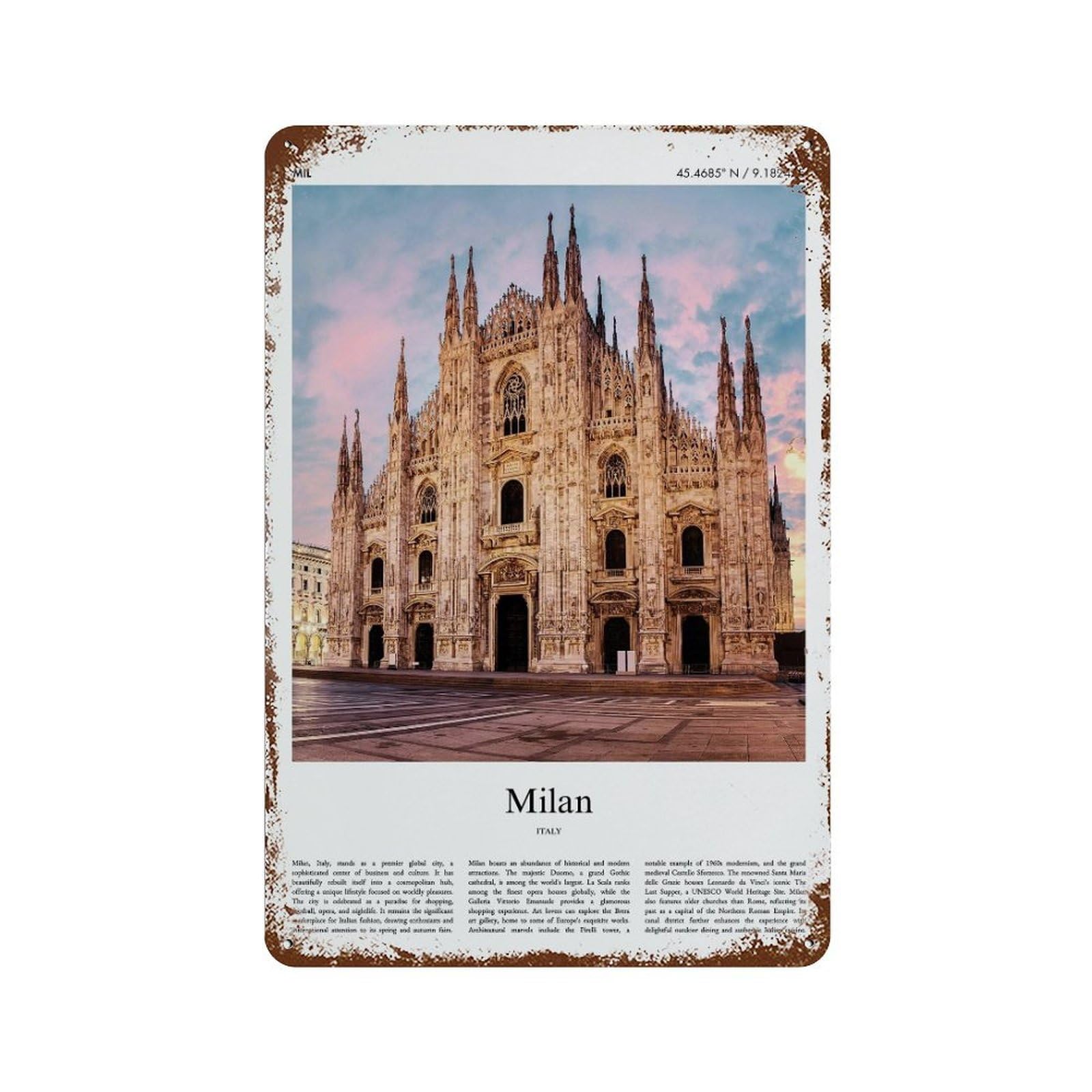 xiaoxiaoshen Milan Italy City Scenery Wall Decor Art Metal Tin Poster Modern Home Decor Art Home Bar Shop Decorations Vintage Sign 30x20cm