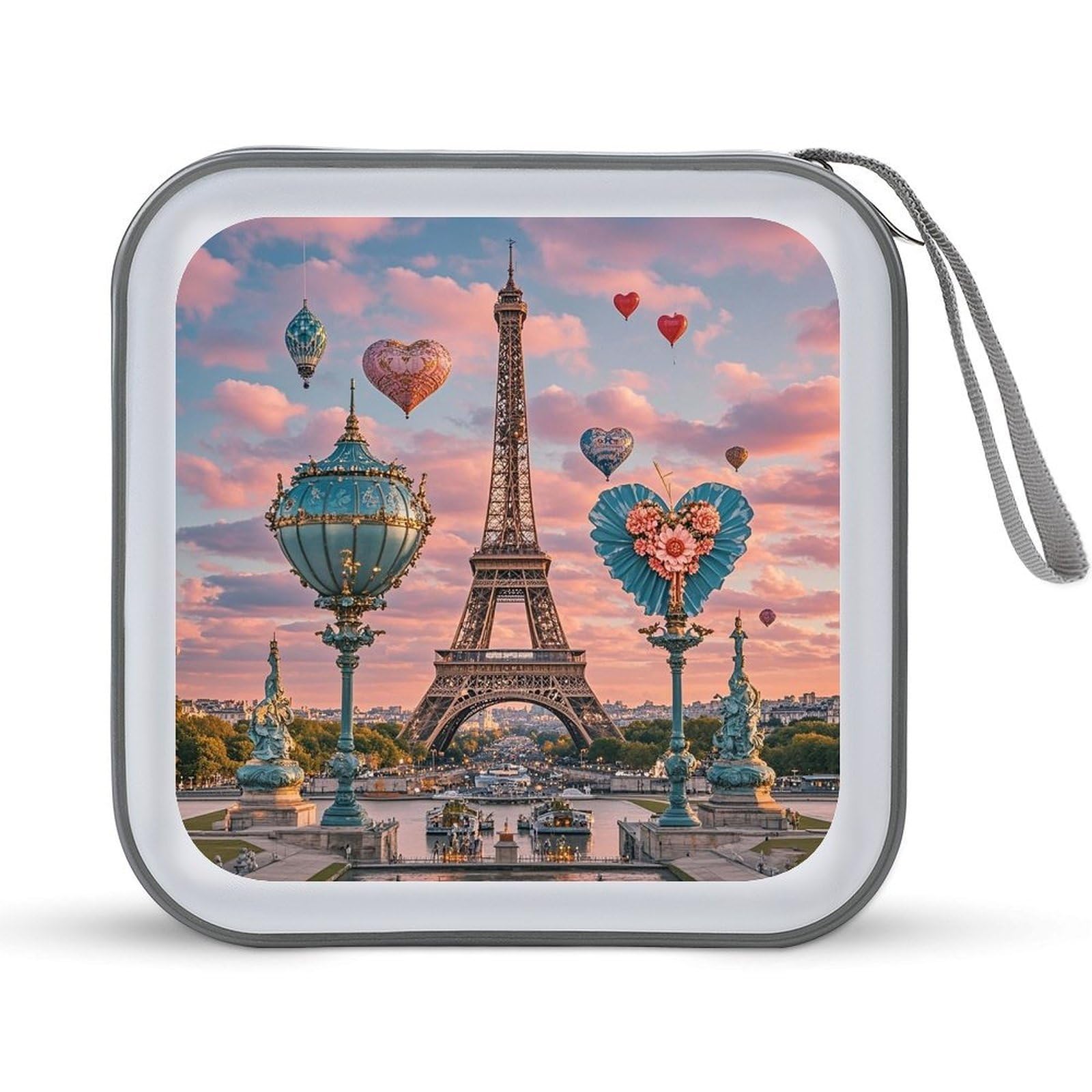 VstaDank Romantic Paris Eiffel Tower CD Case Holder Hard Plastic DVD Case Storage Holders 40 Capacity Large Storage Disc Wallet Bag Portable Zipper CD/DVD Wallet Holder Organizer for Car Home Travel