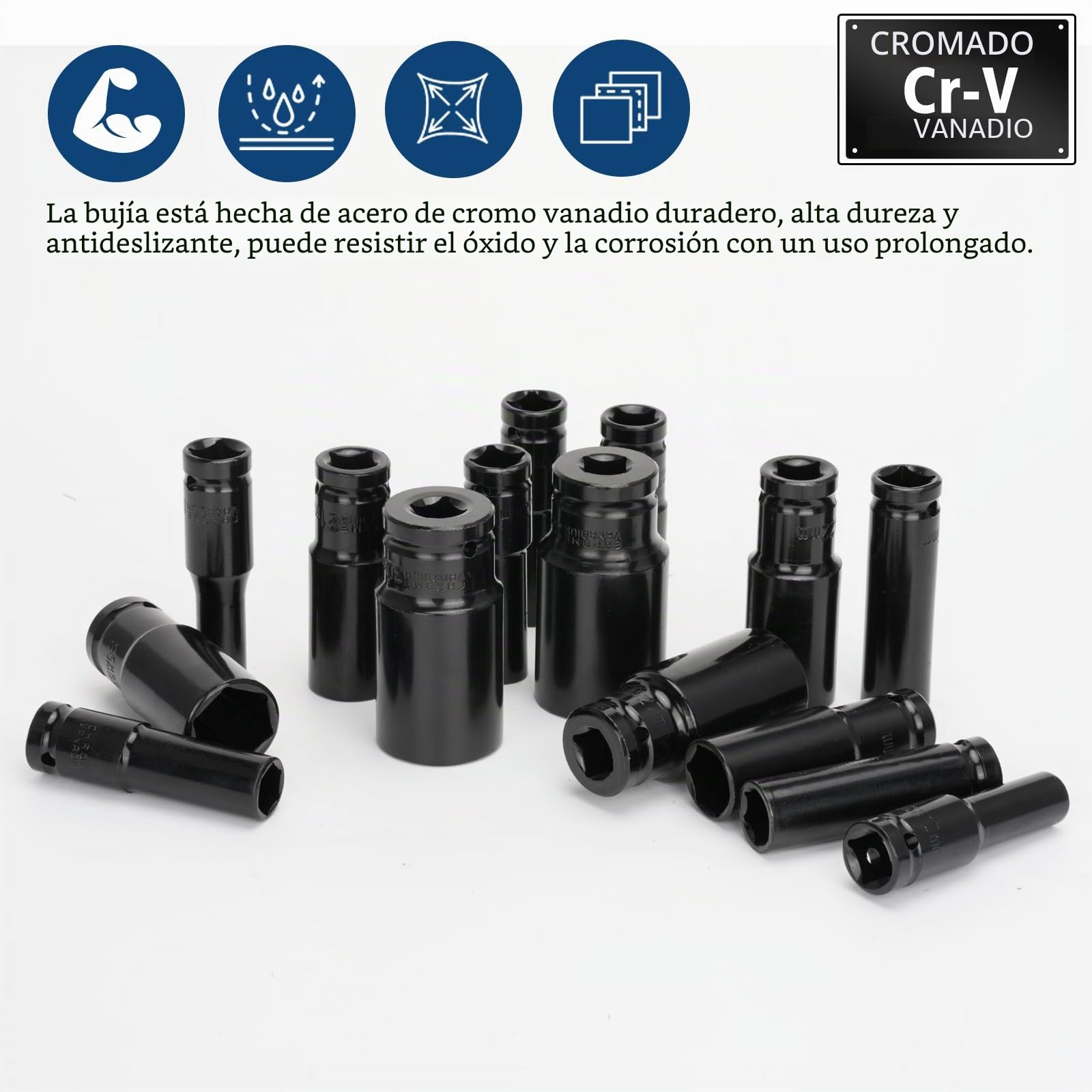 Juego de 15 piezas Llaves de Vaso Impacto 1/2", CR-V Métricos 8-32mm Vasos de Impacto Largos, Juego de Llaves de Vaso Hexagonales, Vasos Impacto Set, para de Coches Cambio Neumáticos