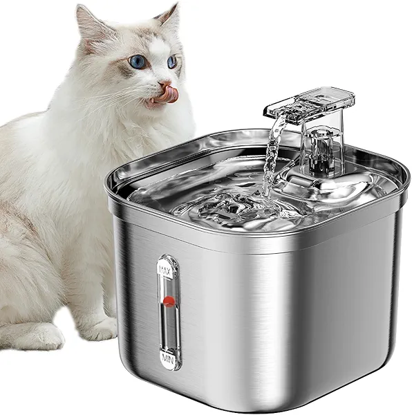 Homtyler Cat Water Fountain, Stainless Steel Pet Water Fountain for Cats Inside, 3 Filters&Ultra-Quiet Pump, 2.2L/73oz Automatic Dog Dispenser Water Bowl, Multiple Pets Water Fountain