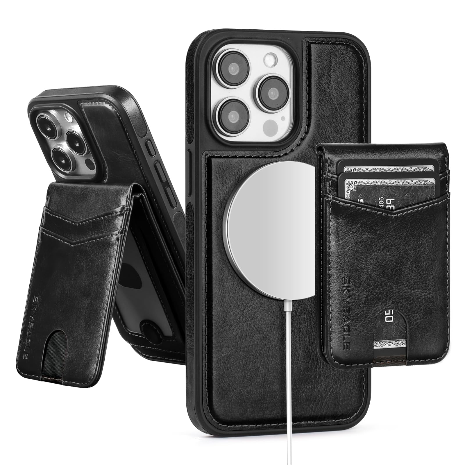 SkyEagle for Compatible Magsafe Magnetic 2 in 1 Detachable iPhone 13 Pro Max Wallet Case with Card Holder,for Women Men,PU Leather RFID Blocking